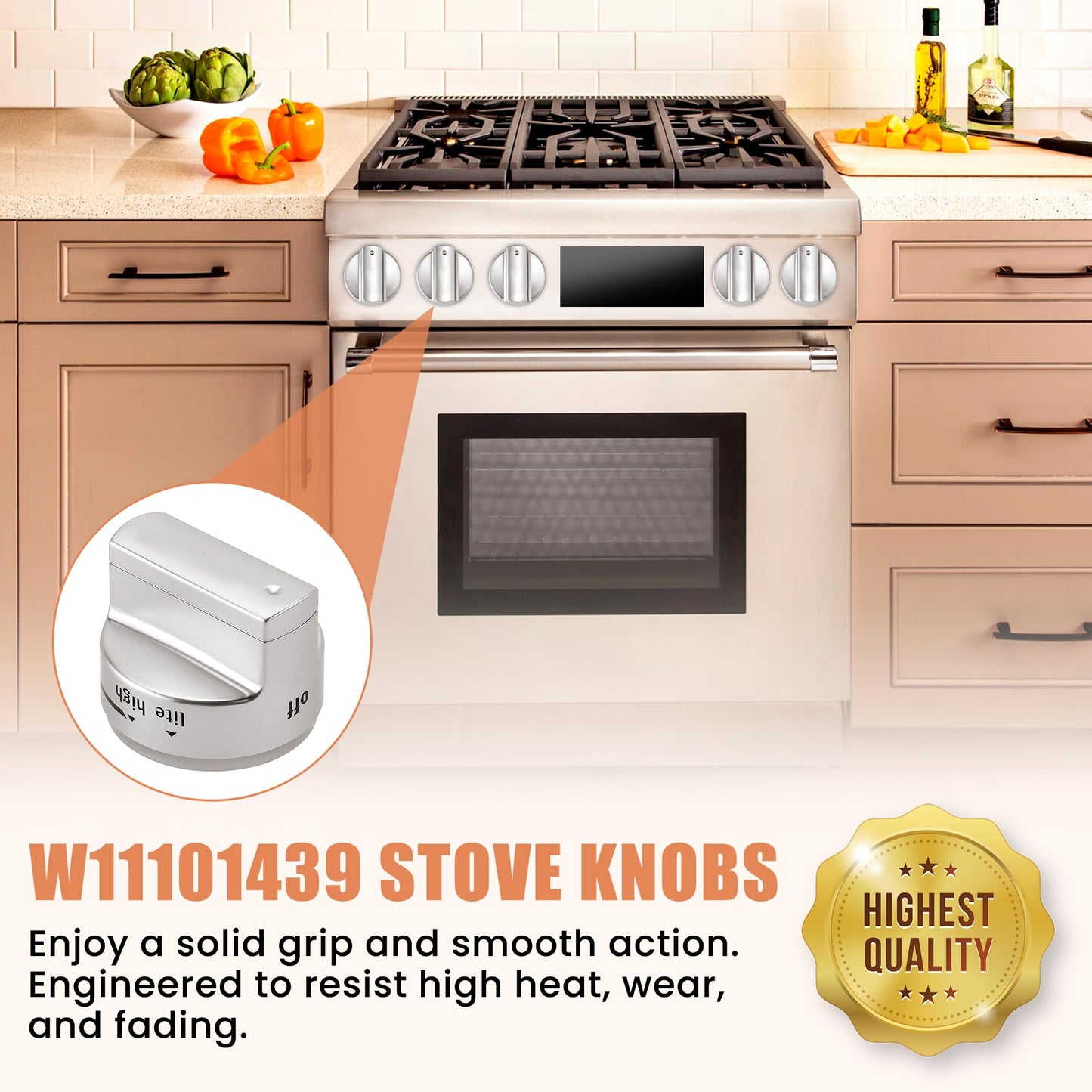 AMI PARTS W11101439 Stove Knobs Compatible with Maytag Range Knobs Replacements for MGR6600FZ0 MGR6600FB0 MGR6600FW0 MGR6600FZ1 MGR6600FZ3 MGR7700LZ0 MGR7700LZ10 5PCS