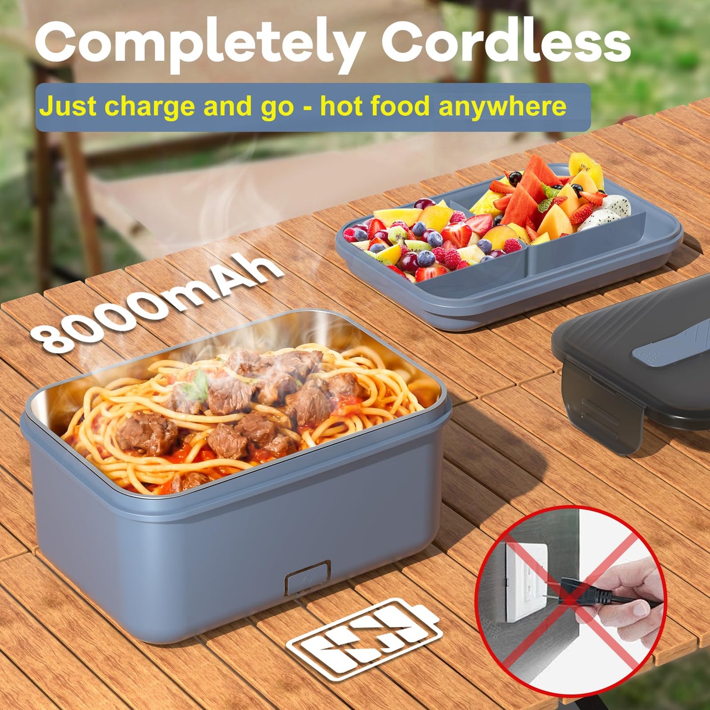 Monteka Cordless Electric Lunch Box for Adults, 1.8L Rechargeable Portable Food Warmer Heated Lunch Box, Christmas White Elephant Gifts, Suitable for Office, Picnic, Car, Construction Site