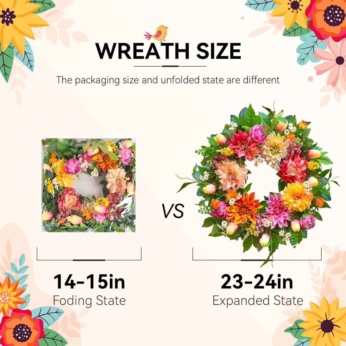 Spring Wreath 24 Inch Summer Wreaths for Front Door with Dahlia and Greenery, Wreath for All Seasons,Spring and Summer Wreaths for Front Door Outside or Indoor