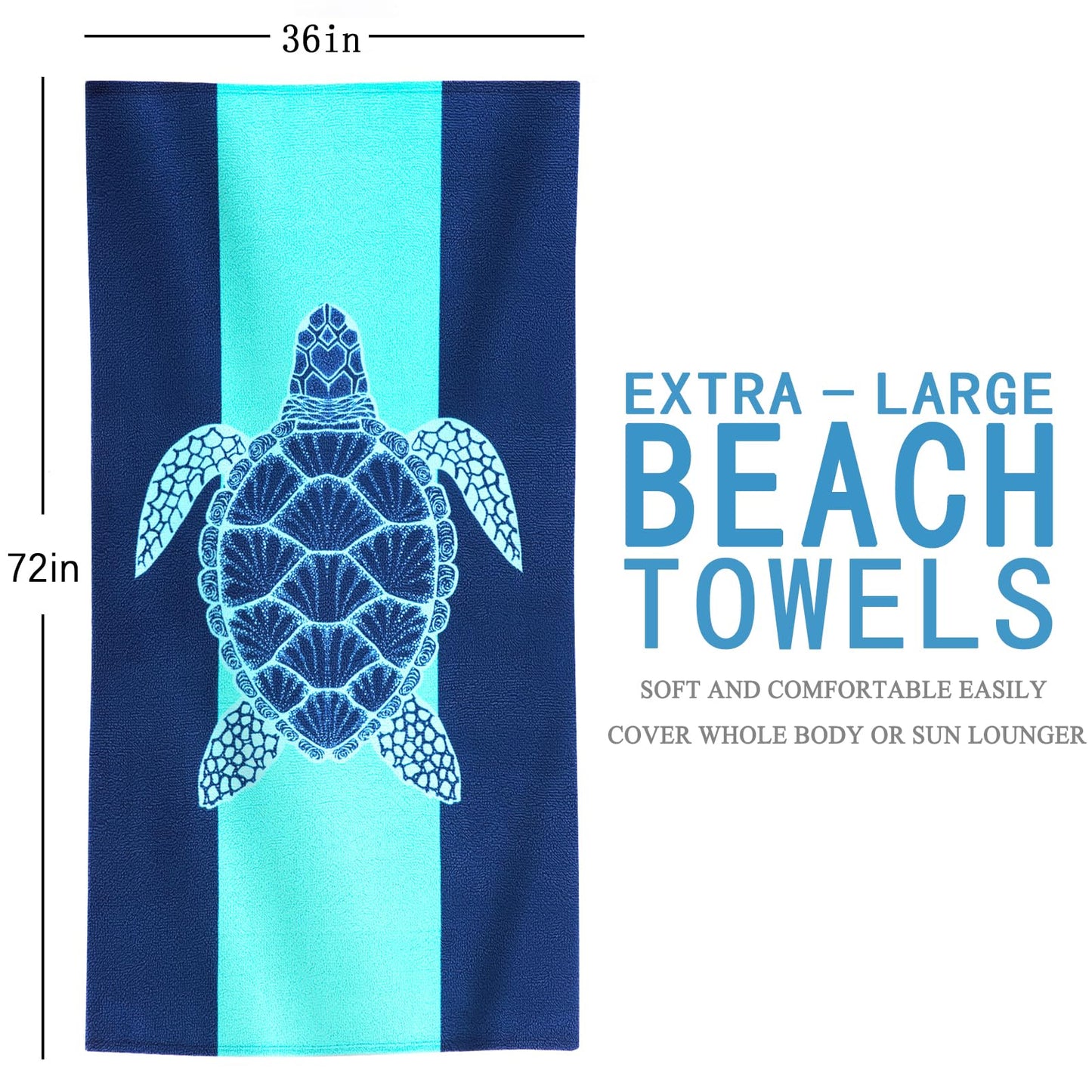 Genovega 2 Packs Oversized Beach Towel Set 36 x 72 in Large Big Pool Camping Swim Clearance Soft Towels Travel Essentials Accessories Must Haves Vacation Necessities Adult Gifts Shark Turtle