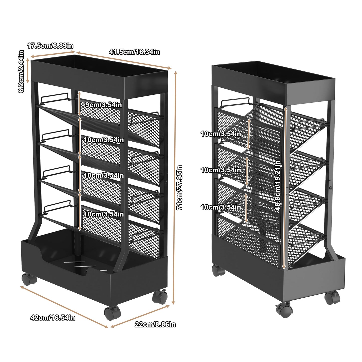 UMDONX Modern Mobile Book Cart Single-Sided Rolling Bookshelf with Metal Top & Base, Premium Snap-in Shelves, Heavy Duty & Elegant Storage for Home Study, Office, Classroom Black