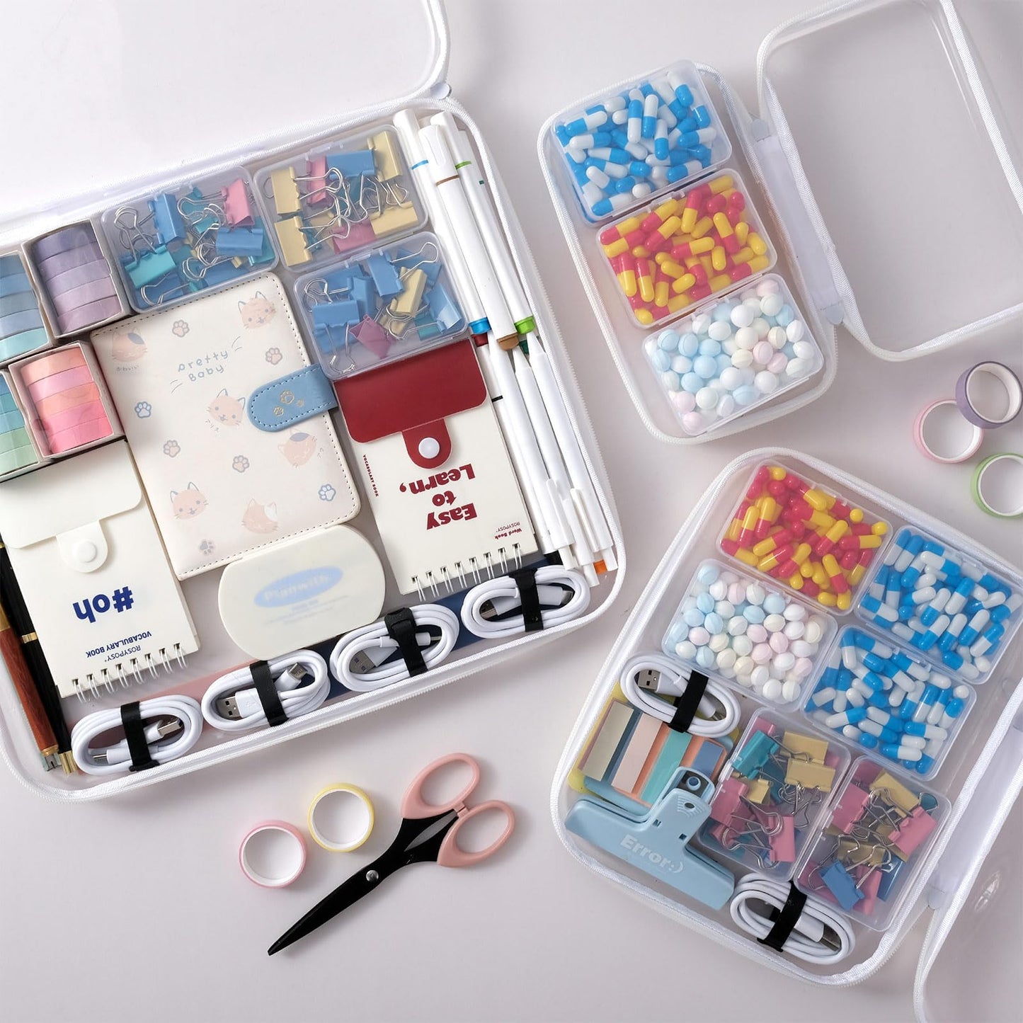 RAMFIYN 3 pack 12" Clear Zipper Pouches Portable Hard Shell Ccosmetic Case Plastic Storage Bag for Organizing
