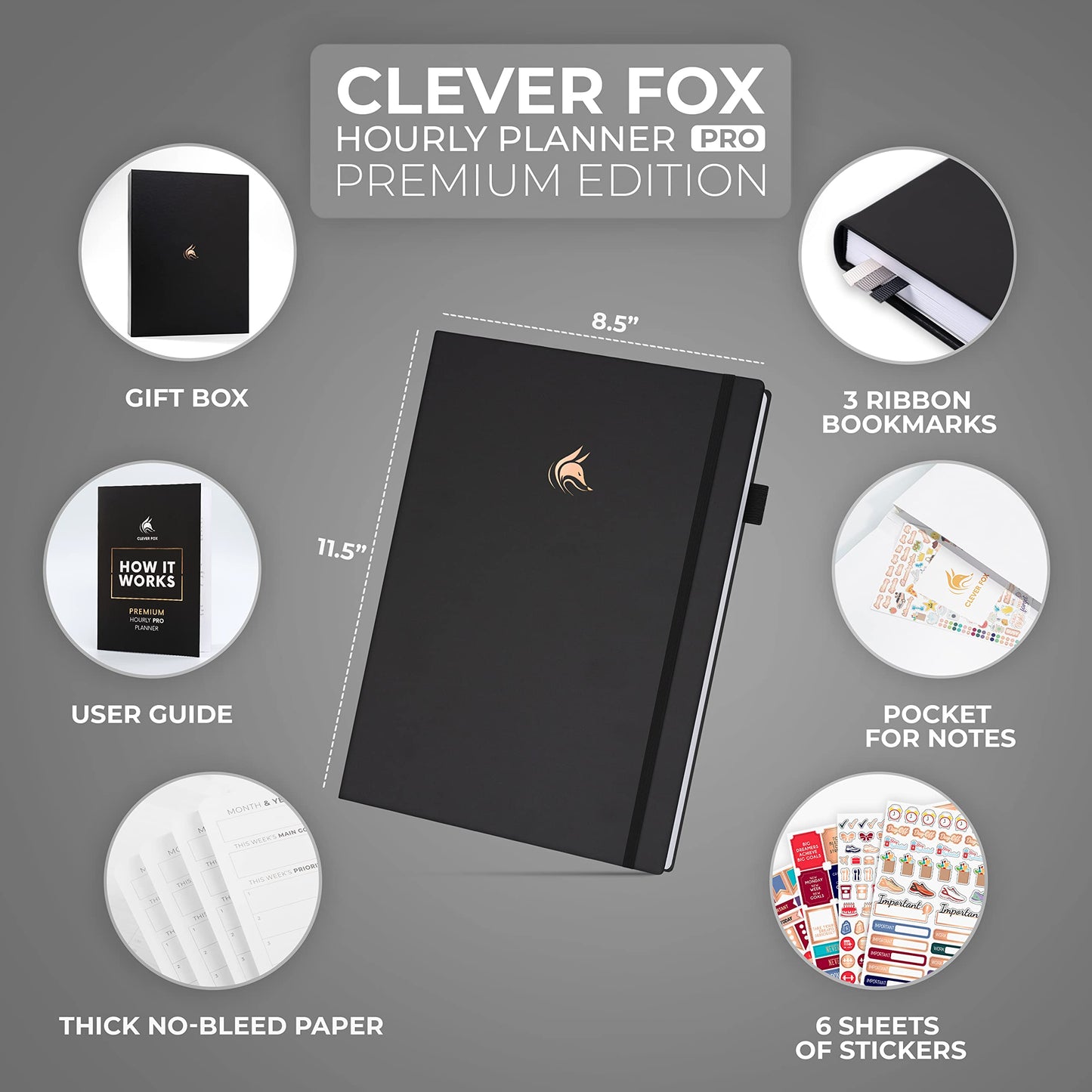 Clever Fox Hourly Planner PRO Premium – Undated Schedule Planner with Daily Time Slots – Personal Organizer Notebook for Time Management – Weekly & Monthly Life Journal, A4 Size (Black)
