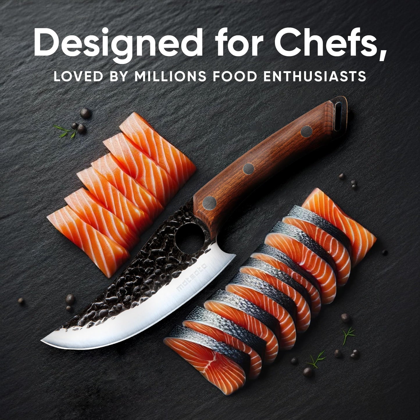Matsato Chef Knife with Leather Sheath – Japanese Steel Kitchen Knife for Home & Cooking, Christmas Gift Set for Men or Women, Kitchen Accessory for Chefs