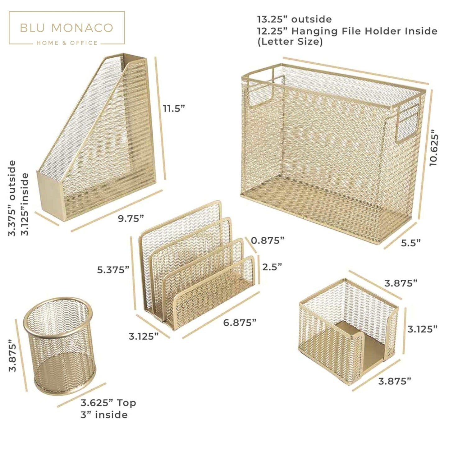 BLU MONACO | Gold Desk File Folder Organizer Set | Desktop Hanging File Organizer with Letter Size Holder | Hanging File Folders Organizer Office Accessories