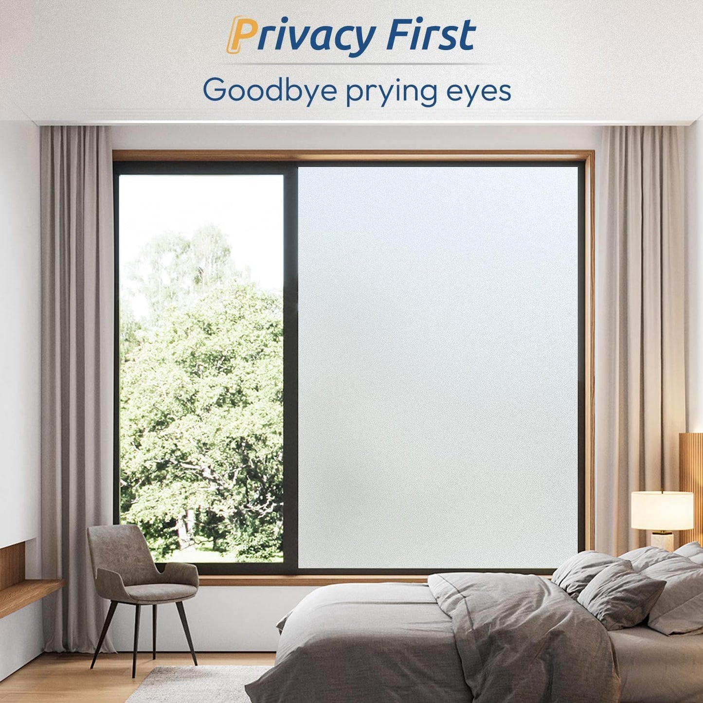 rabbitgoo Window Privacy Film, Frosted Glass Window Clings, Static Cling UV Heat Blocking Door Stickers for Home Bathroom, Removable Indoor Decal Coverings Day and Night, Pure, 23.6 x 157.4 Inches