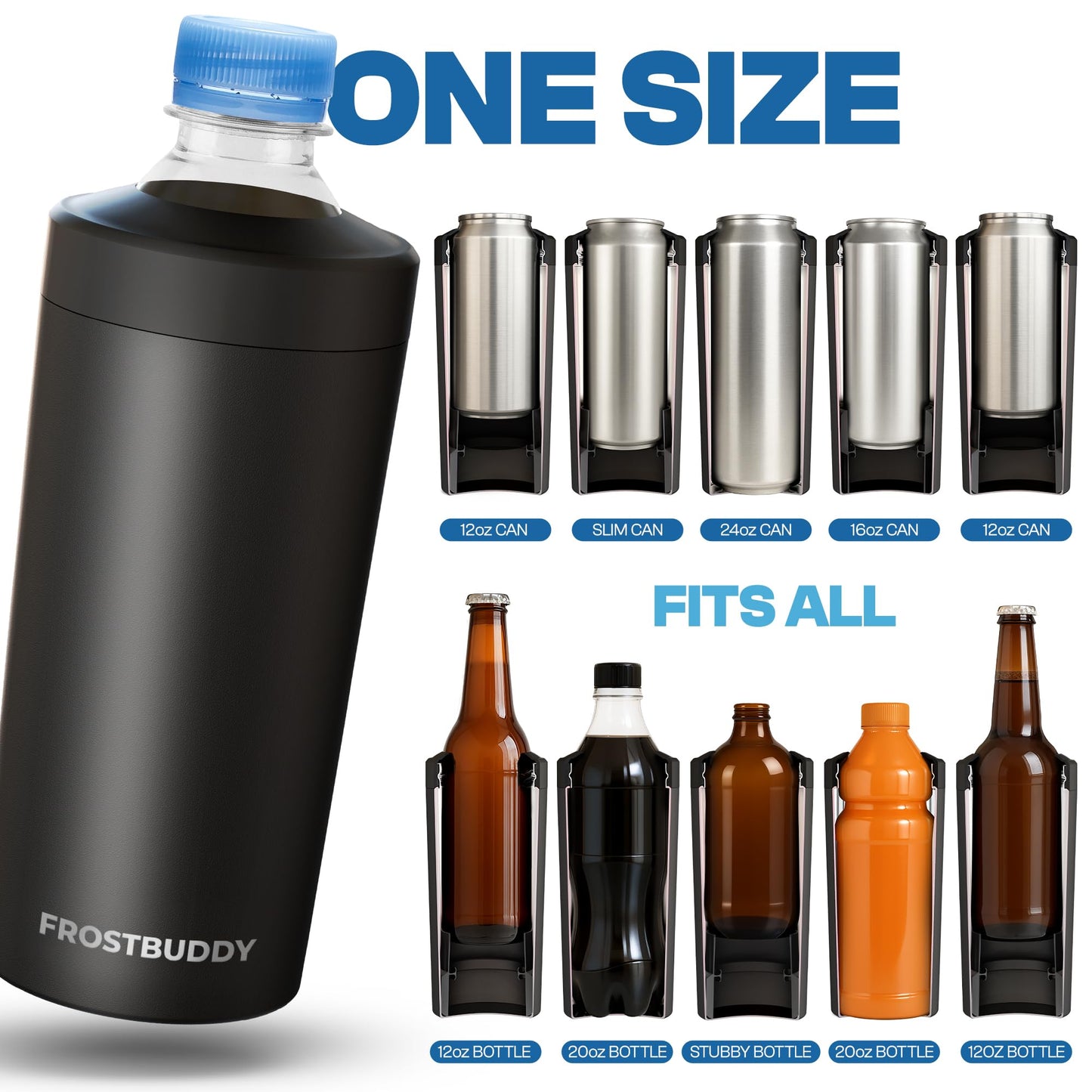 Universal Buddy XL Can Cooler by Frost Buddy - Fits 12-ounce, 16-ounce, 20-ounce, and 24-ounce Cans and Bottles - Keep Your Drinks Refreshingly Chilled for over 12 hours (Nebula)