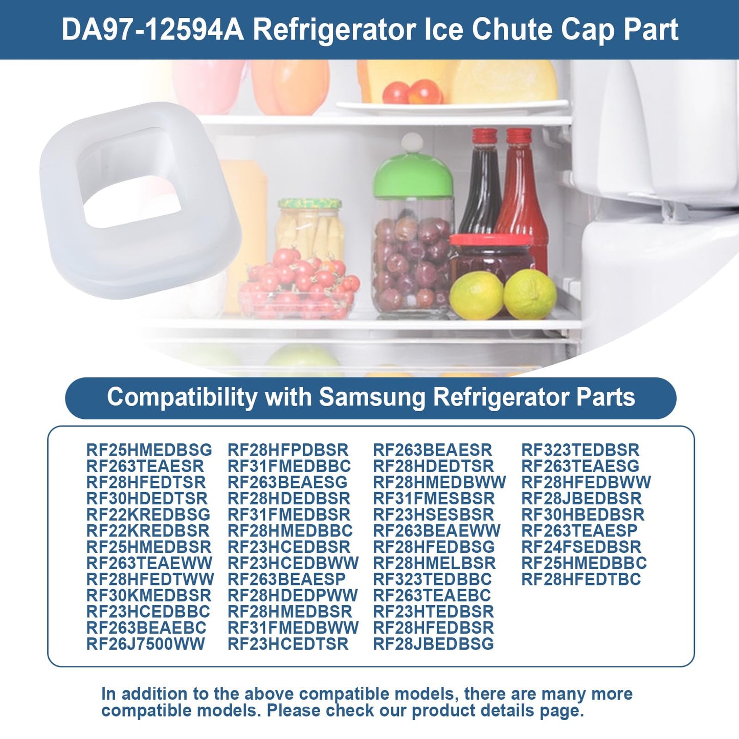 DA97-12594A Refrigerator Dispenser Ice Chute Cap and Gasket Assembly Compatible with Samsung Refrigerator Ice Maker Gasket Replacement Parts RF28HMEDBSR/AA-00, RF28JBEDBSR/AA-00, RF263TEAESR/AA-01