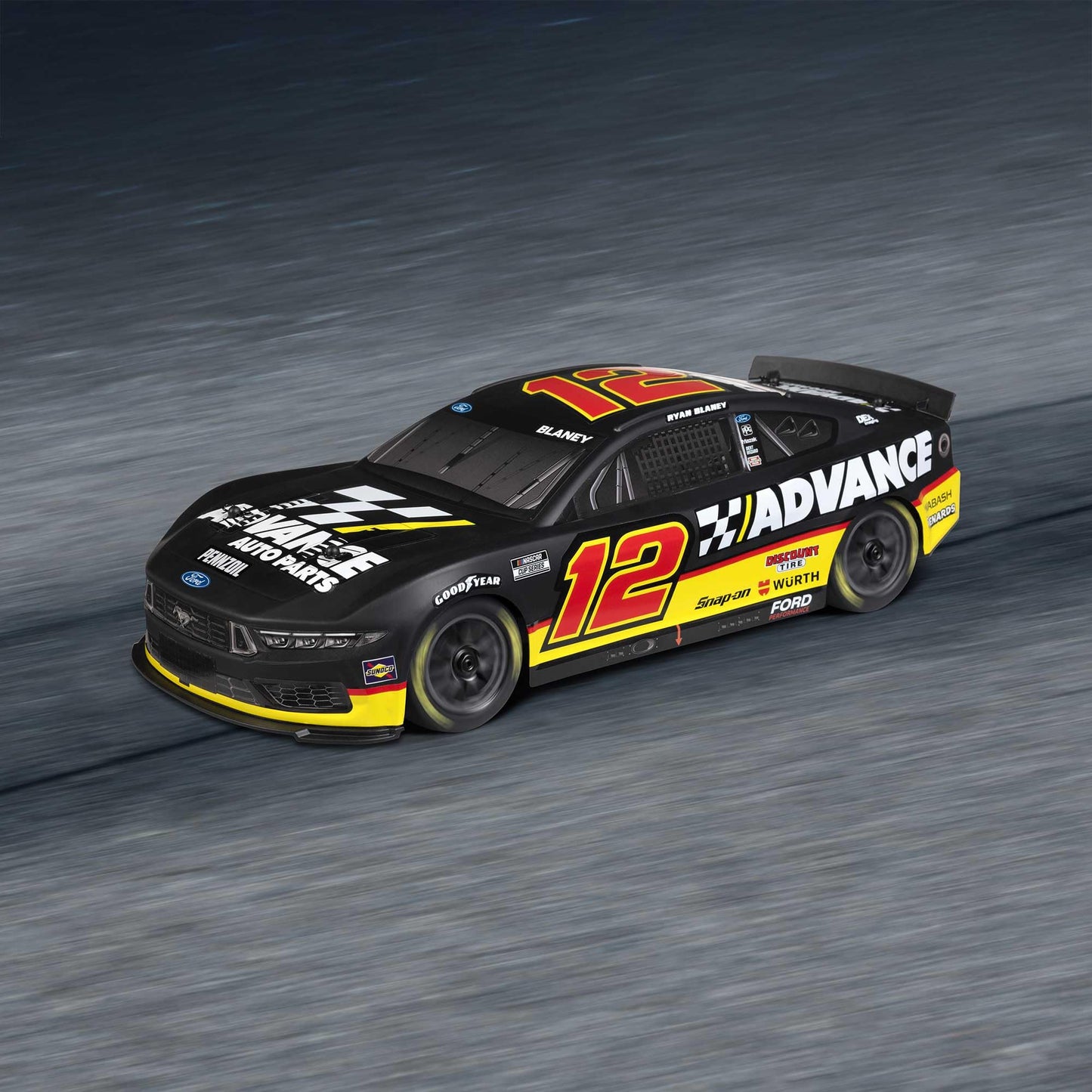 Losi 1/12 NASCAR RC Race Car Ryan Blaney No. 12 2025 Advance Auto Ford Mustang 2S AWD RTR Brushed On-Road Battery & Charger Included Black LOS1122512