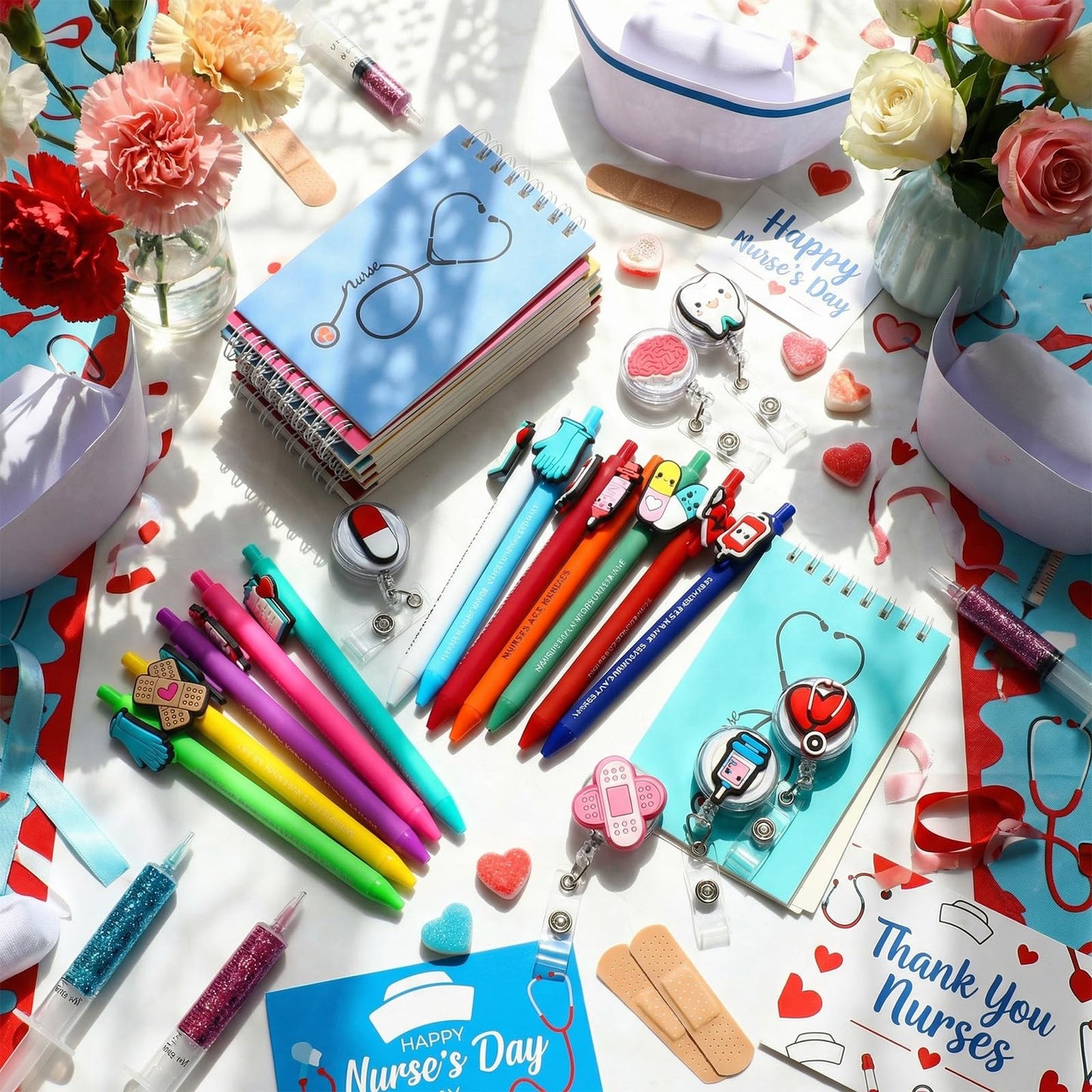 Tenceur 120 Pcs Nurse Week Gifts Bulk 2026 Include Notebooks Bookmark Ballpoint Pen Badge Canvas Bags, Nurse Appreciation Gift Set for Nursing Students School Hospital Office Supplies