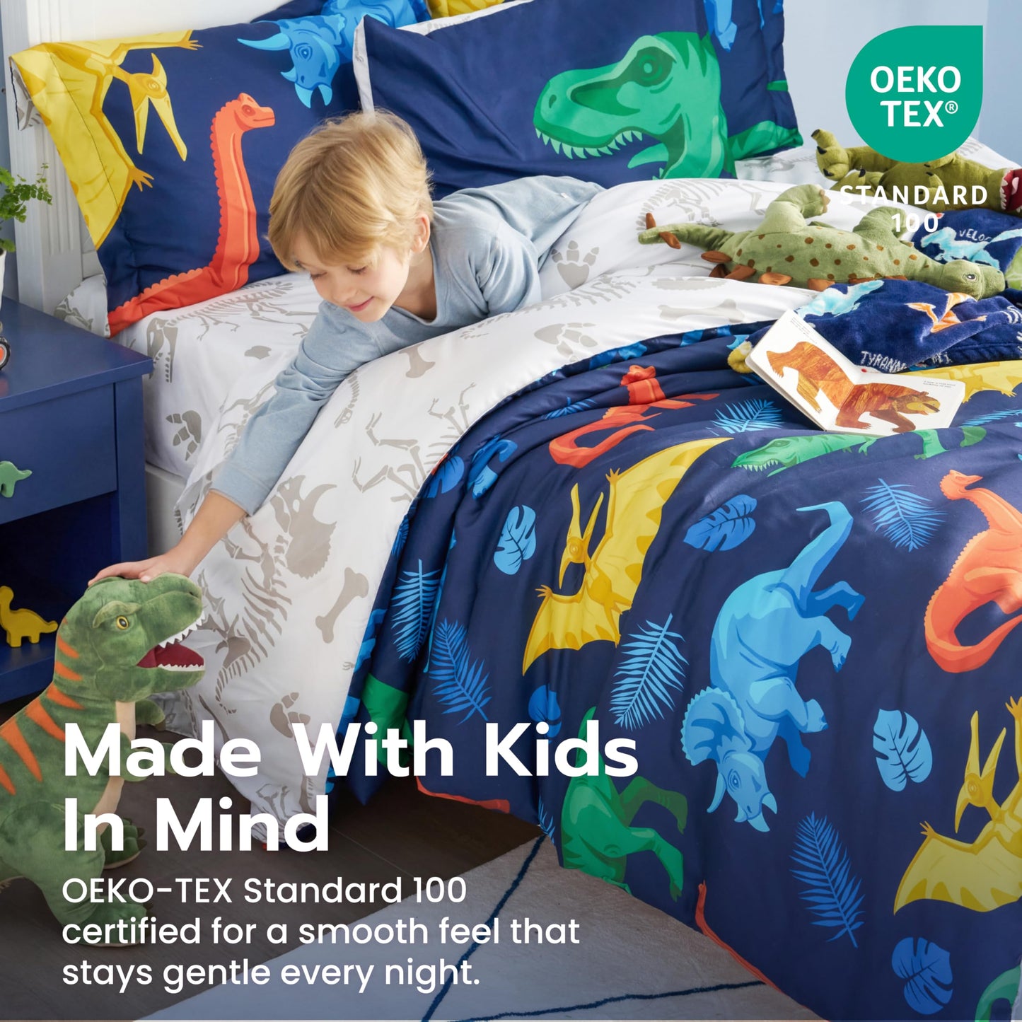 Joiedomi Kid Twin Comforter Set 5 Piece Dinosaur Bedding Set for Boys Girls Super Soft Microfiber Bed in a Bag with Comforter Sheets Pillowcase Sham