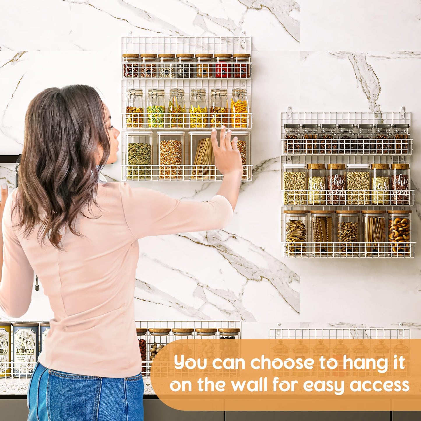JKsmart 9-Tier Spice Rack Organizer with Door Hook, Wall Mount, and Extra Large Capacity for Pantry – Stylish White Design for Effortless Organization, Ultimate Kitchen Storage Solution