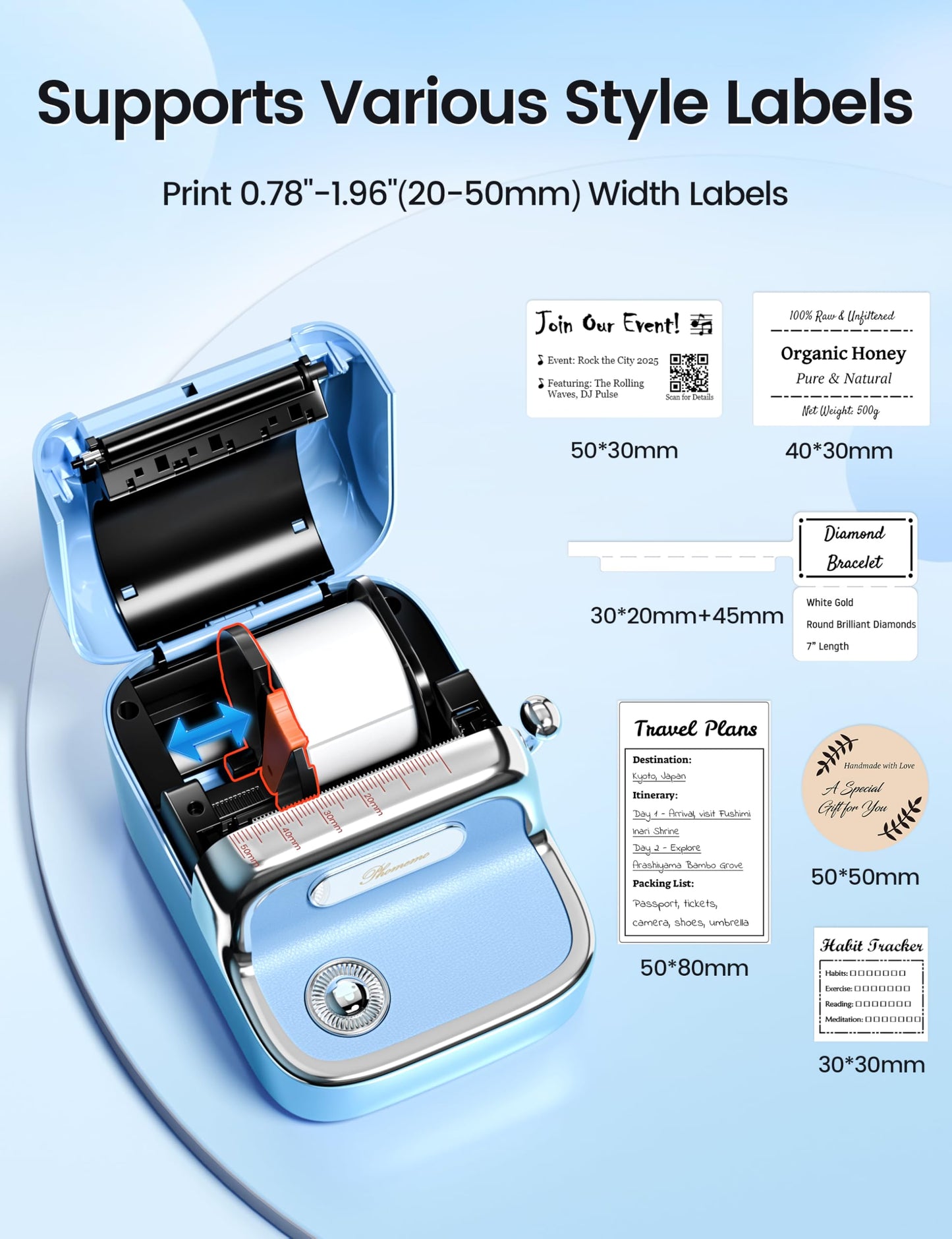 Phomemo M150 Label Maker - 2" Bluetooth Thermal Printer, 203DPI Auto-Return, 700+ Templates, Works with Phone/PC