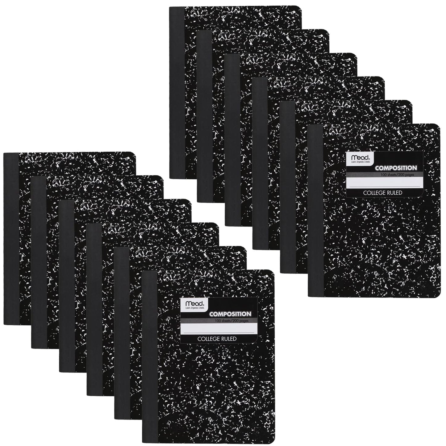 Mead Composition Notebook, 12 Pack, College Ruled Paper, 7-1/2" x 9-3/4", 100 Sheets per Comp Book, Black Marble (72938)