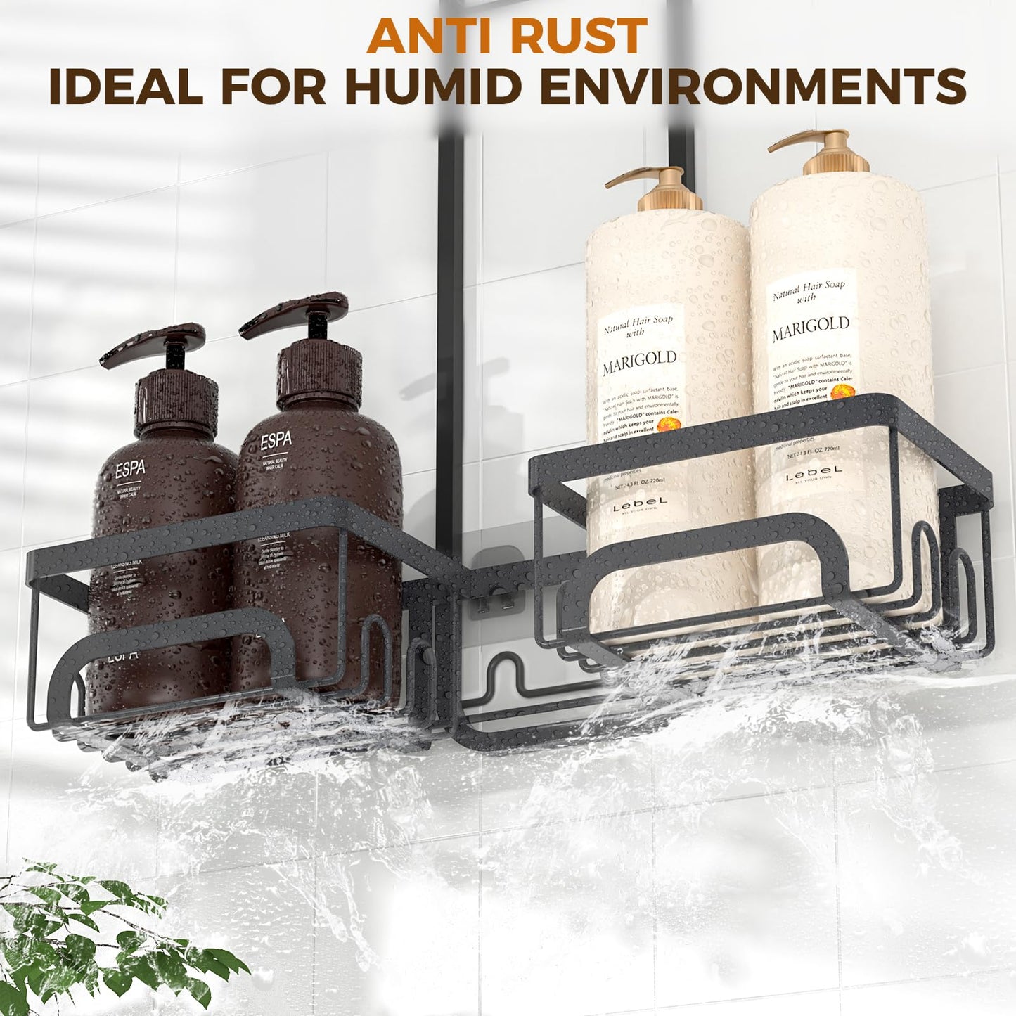 REINHARDT Shower Caddy Hanging for Handheld Showerheads Adjustable Split Shower Caddy, Rustproof Shower Organizer with Hooks for Razors Over the Head Caddy with Soap Holder Bathroom Accessories, Black