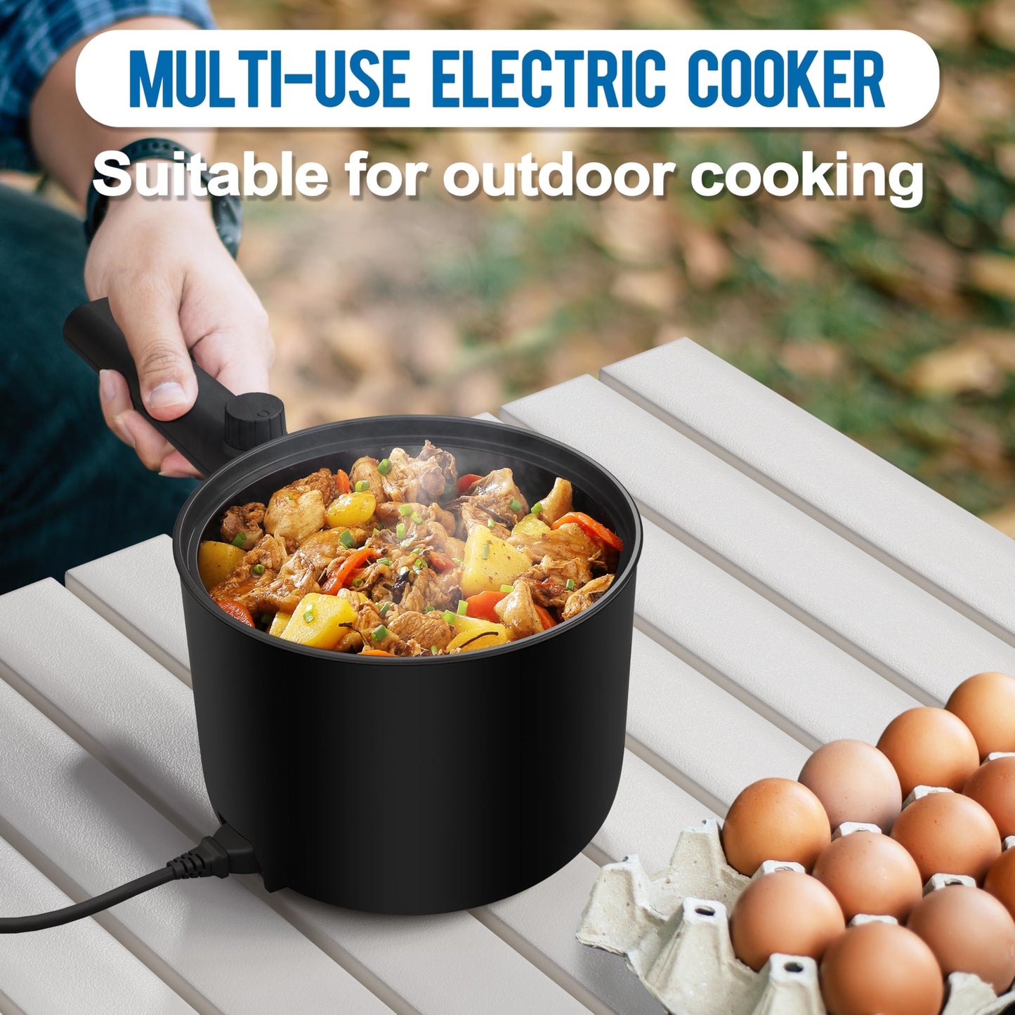 Topwit Hot Pot Electric with Steamer, 1.5L Ramen Cooker, Non-Stick Sauté Pan, Portable Cooking Pot, Electric Cooker with Dual Power Control, BPA Free, Over-Heating & Boil Dry Protection, Black