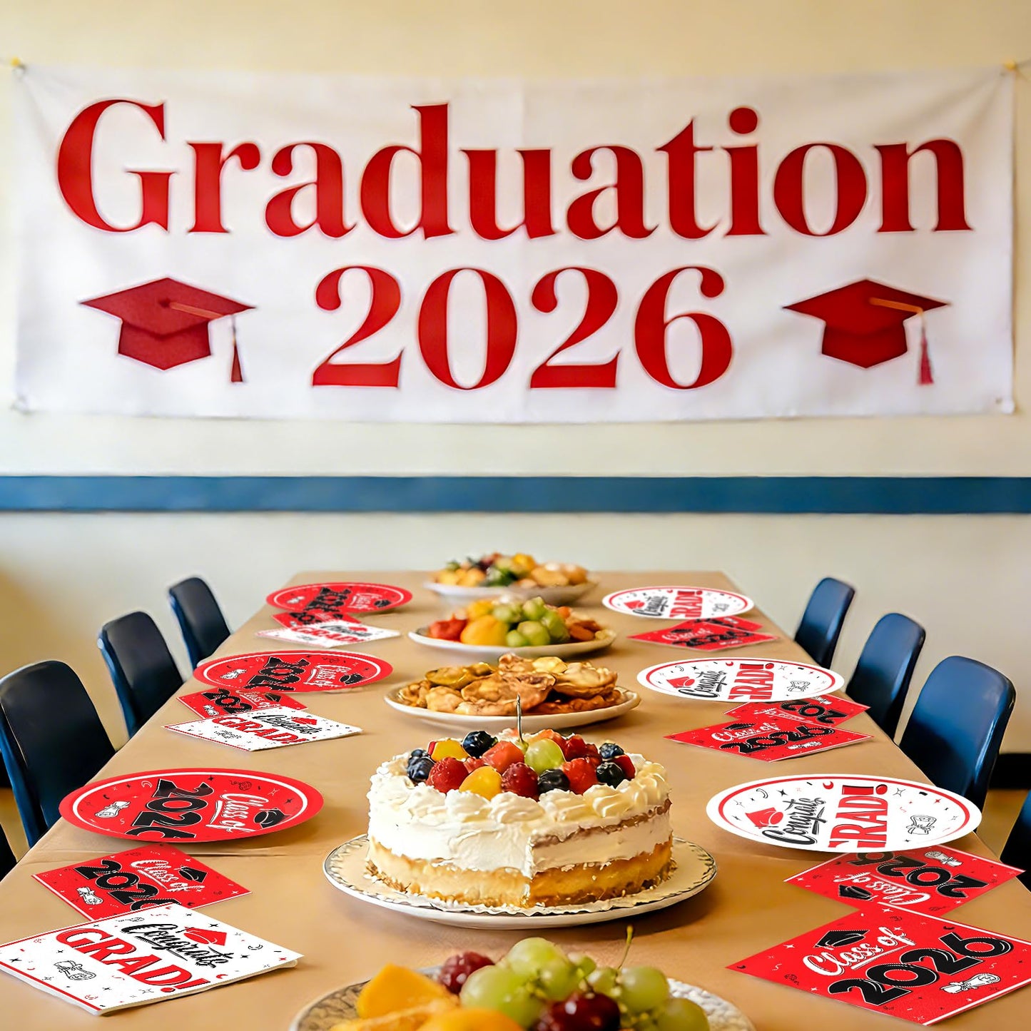 BAIVV Graduation Decorations 2026, 200 Pcs Class of 2026 Graduation Party Supplies Kit with Paper Plates, Luncheon and Cocktail Napkins, Congrats Grad Decorations for 50 Guests (Red)