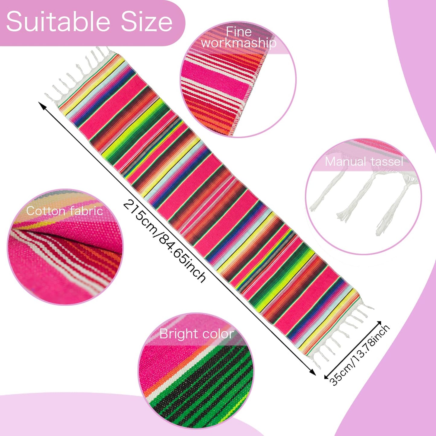 15 Pcs Mexican Table Runner Fiesta Mexican Theme Party Decoration for Cinco de Mayo Fiesta Party Serape Zarape Table Runner 14 x 84 Inch (Novel Style)