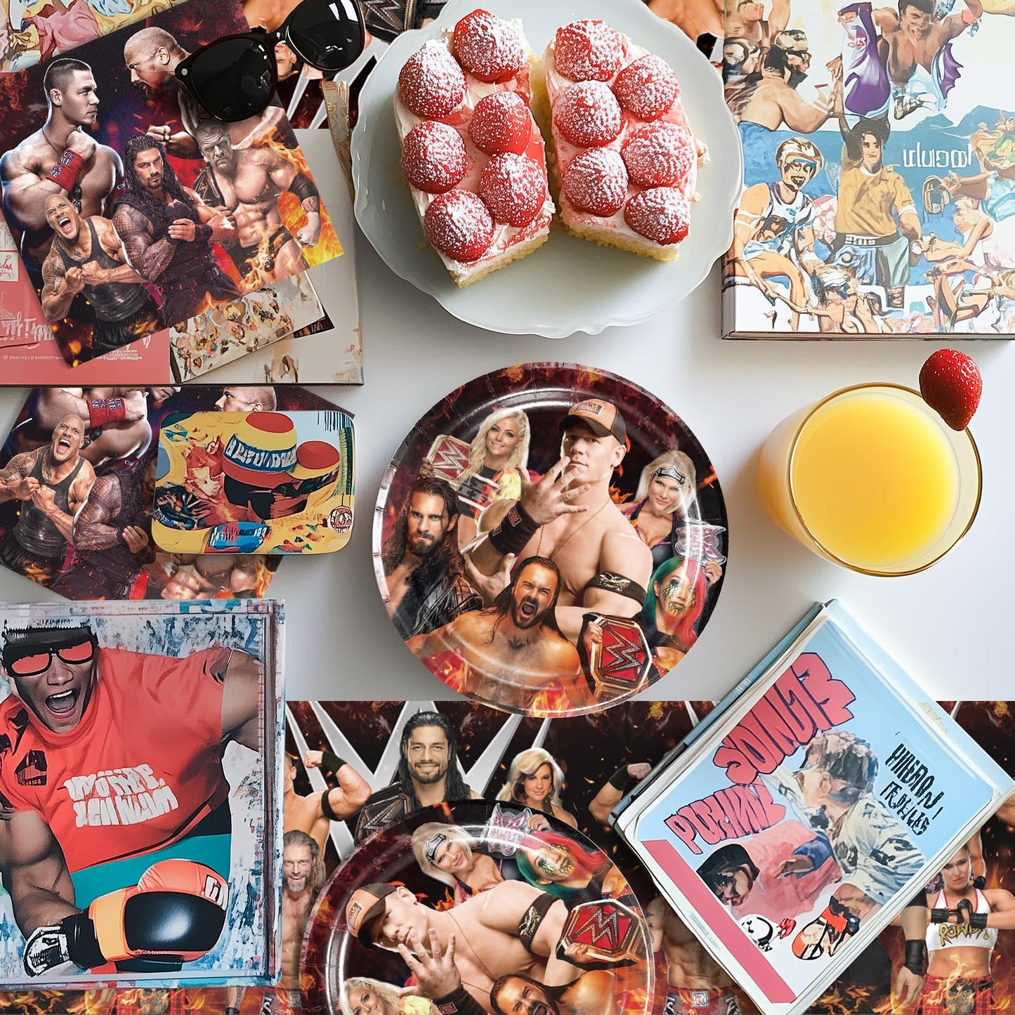 Wrestling Birthday Supplies, 42Pcs Wrestling Decorations include Banner, Tablecloth, Plates and Napkins for Teens Kids Party Decor