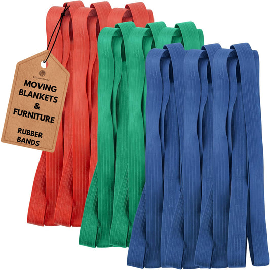 12 Pack Variety Extra Large Moving Rubber Bands for Furniture and Moving Blankets - Extra Strength Rubber Mover Bands - 42", 36" and 30" Length - Moving Supplies by Kitchentoolz