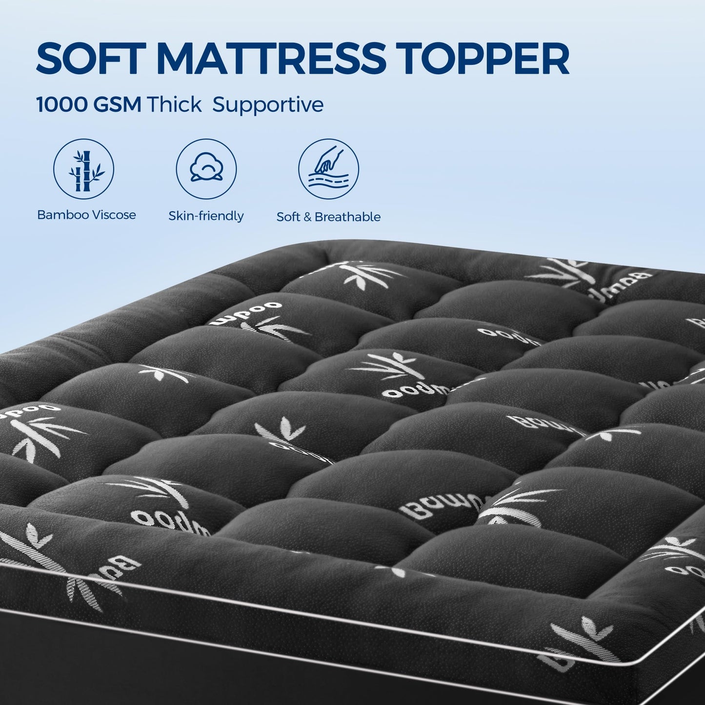 Mattress Topper Twin Size, Cooling Extra Thick Breathable Viscose Made from Bamboo Mattress pad, Soft Quilted Fitted Mattress Cover with 1000 GSM Down Alternative Fill (8-21”Deep Pocket) Dark Gray