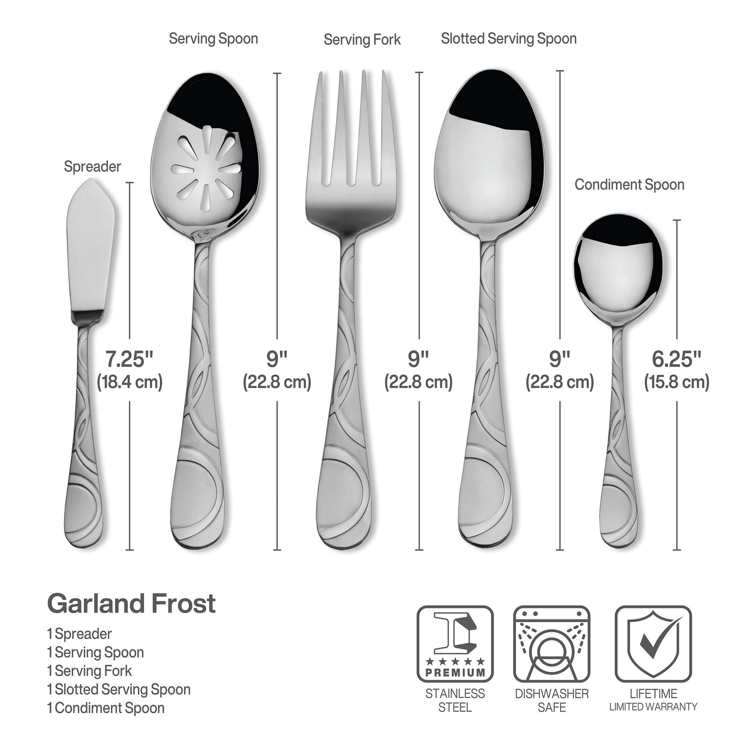 Pfaltzgraff Garland Frost Silverware Set 53-Piece, 18/0 Stainless Steel Flatware Set Service for 8 with Hostess Serving Utensils, Dishwasher Safe Cutlery Set