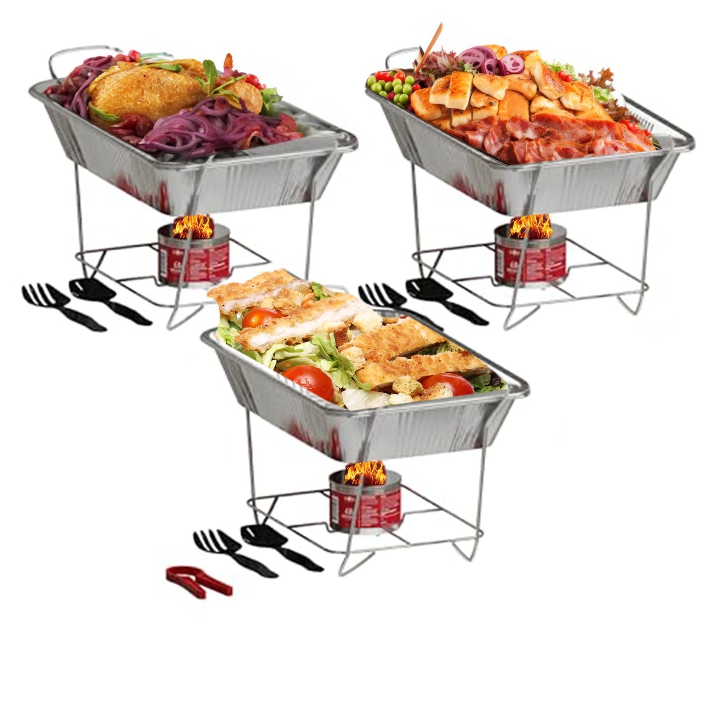 Alpha Living Disposable Chafing Dish Buffet Set, Food Warmers for Parties, Fuel Cans Complete Set, Half Size Pans, Warming Trays (3 Pack)