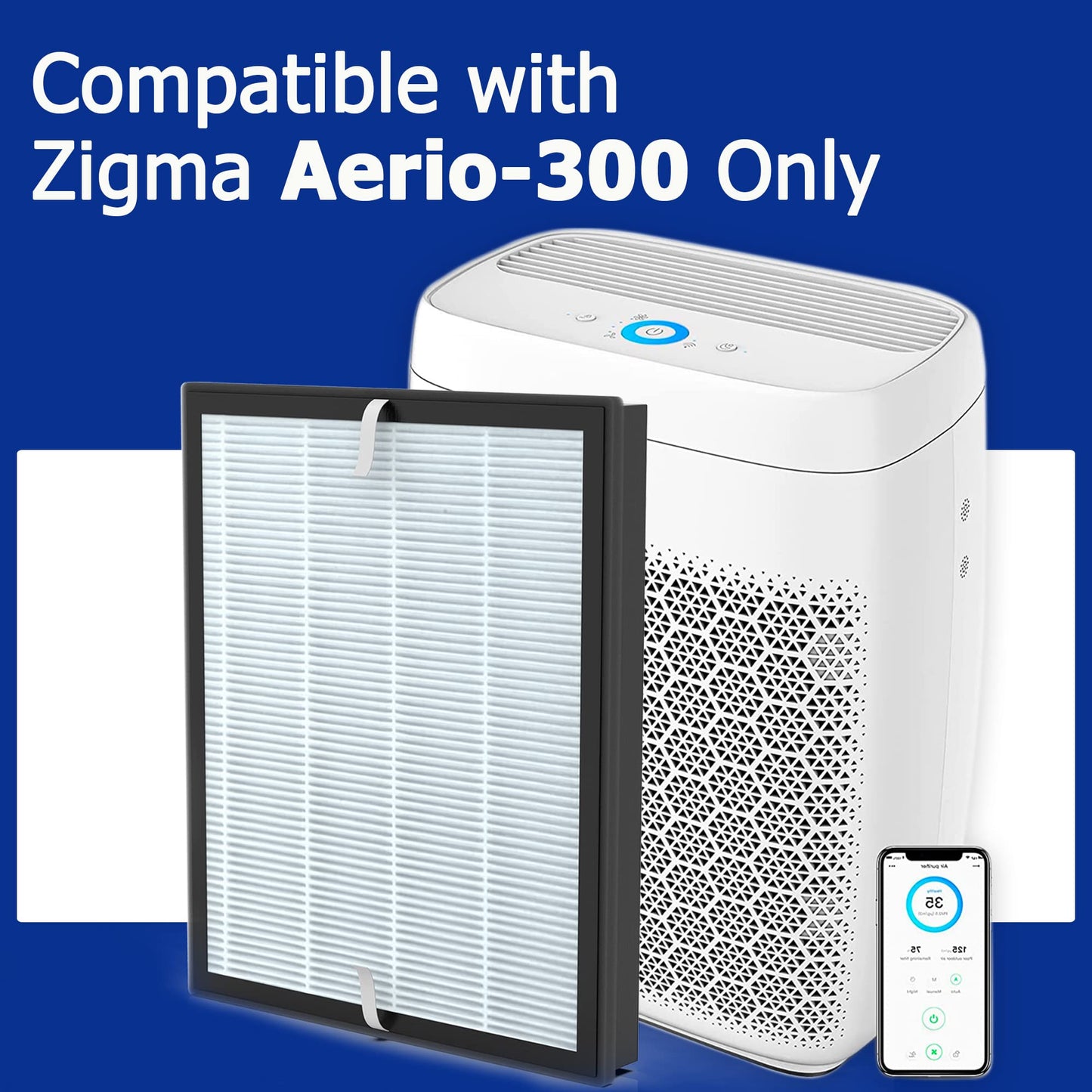 HELHUNLEE 2 Pack Aerio-300 Replacement Filter Compatible with Zigma Aerio-300 Air Purifier, 2 High-Efficiency Filters + 4 Carbon Pre-Filters