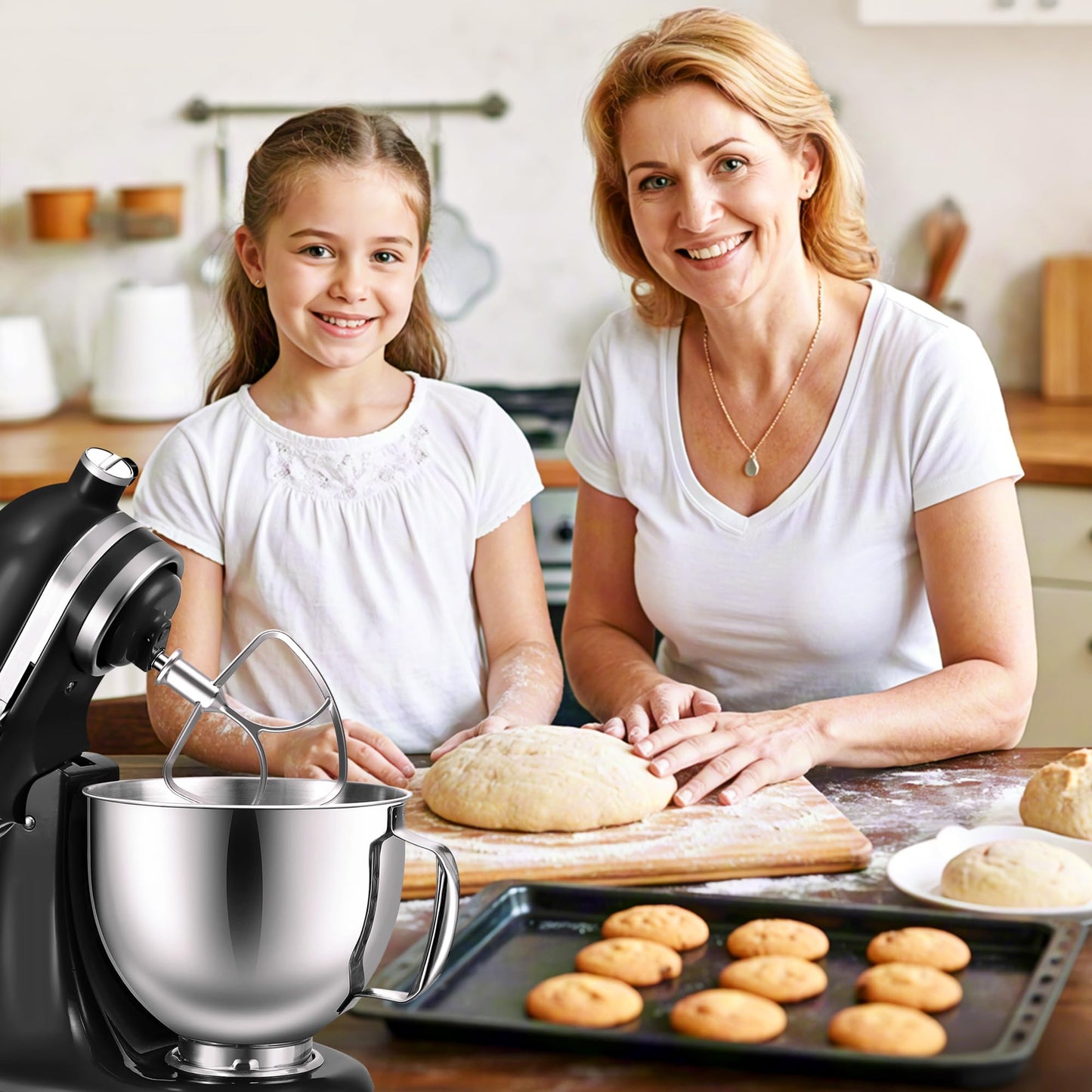 3 Pack Stainless Steel Mixer Attachments Set for KitchenAid 4.5-5 Quart Tilt-Head Stand Mixers, Replacement Parts Kit with K45DH Dough Hook, K45B Coated Flat Beater, K45WW Wire Whip, Dishwasher Safe