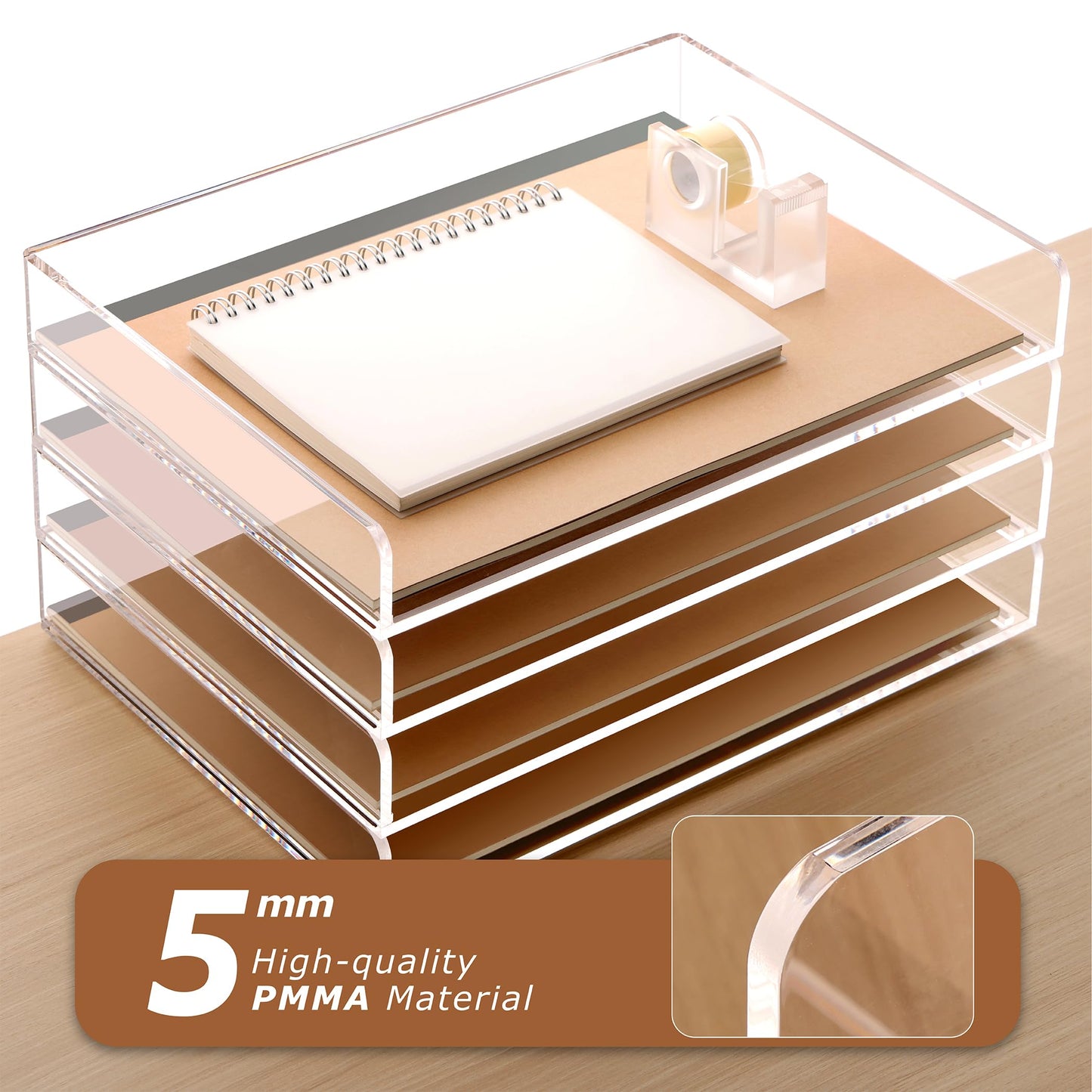 SANRUI 4 Tier Clear Desk Paper Letter Organizer Trays, A4 Stackable File Document Tray, Acrylic Desk Organizers and Accessories Sorter, Workspace Office Supplies Organizers,12.4inx8.86inx6.64in