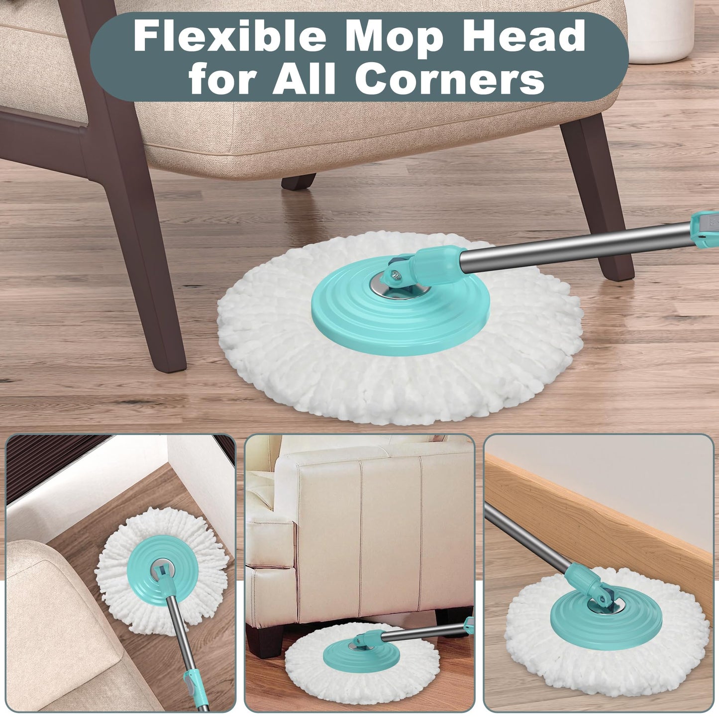 Spin Mop and Bucket System, Mop and Bucket with Wringer Set,Mops for Floor Cleaning,Household Supplies Tools with 6 Replacement Refills,61" Extended Handle for Household Hardwood Floor - Green