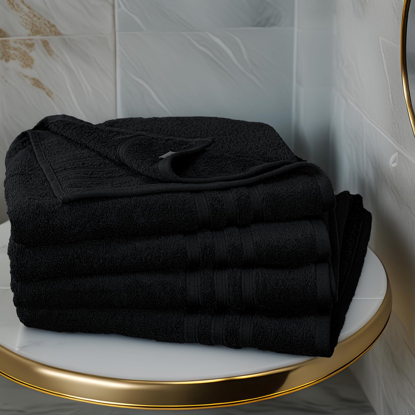 Tens Towels Pack of 4 Soft Bath Towels, 100% Cotton, 27 x 54 Inches, Lightweight & Quick-Dry, Ideal for Daily Bathroom Use, Practical & Comfortable, Black