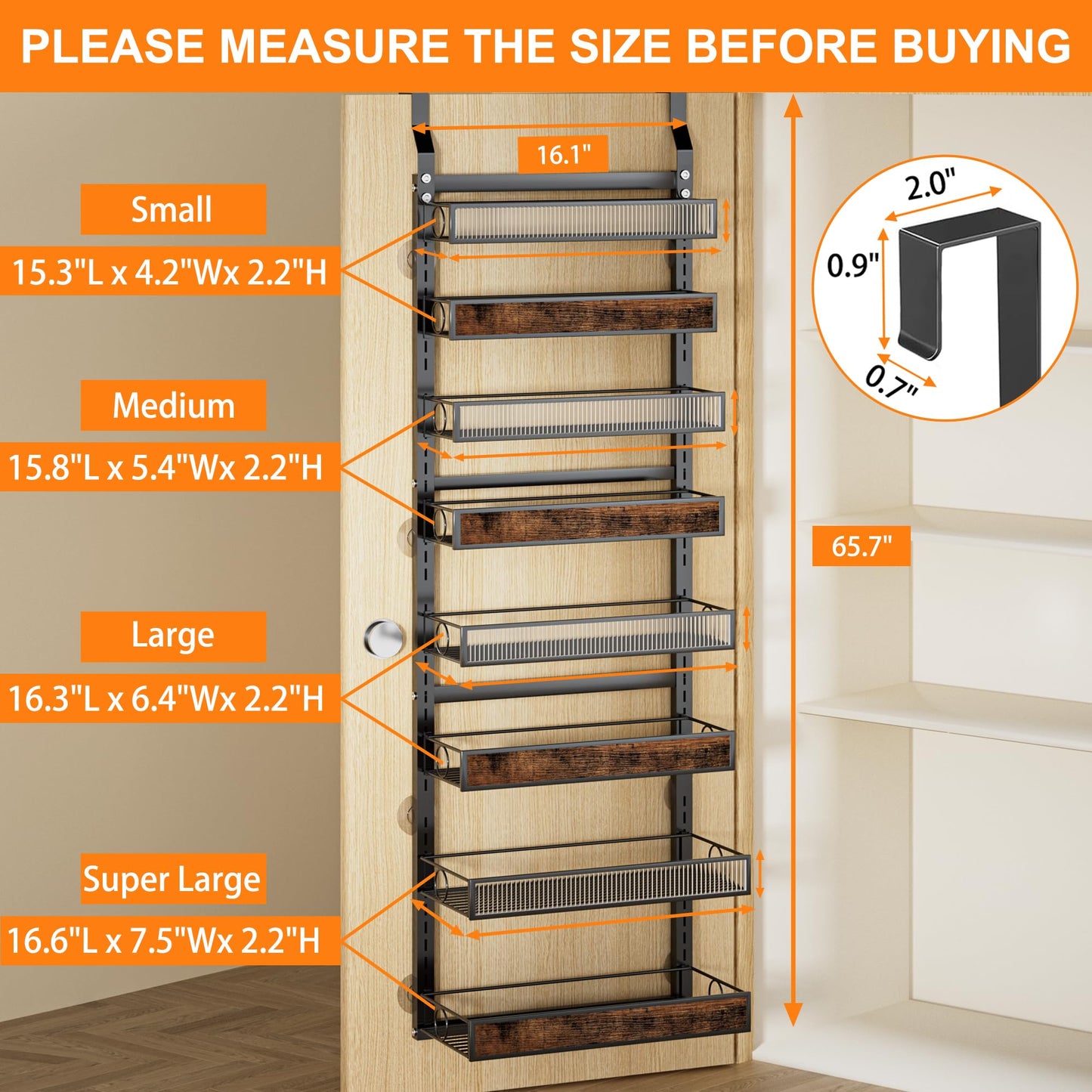 8 Tier Pantry Door Organizer Spice Rack, 2-IN-1 Wall Mount or Hanging Over Door Seasoning Organizer with Adjustable Baskets, Heavy Duty Behind Door Storage Shelves for Pantry, Cabinet and Kitchen