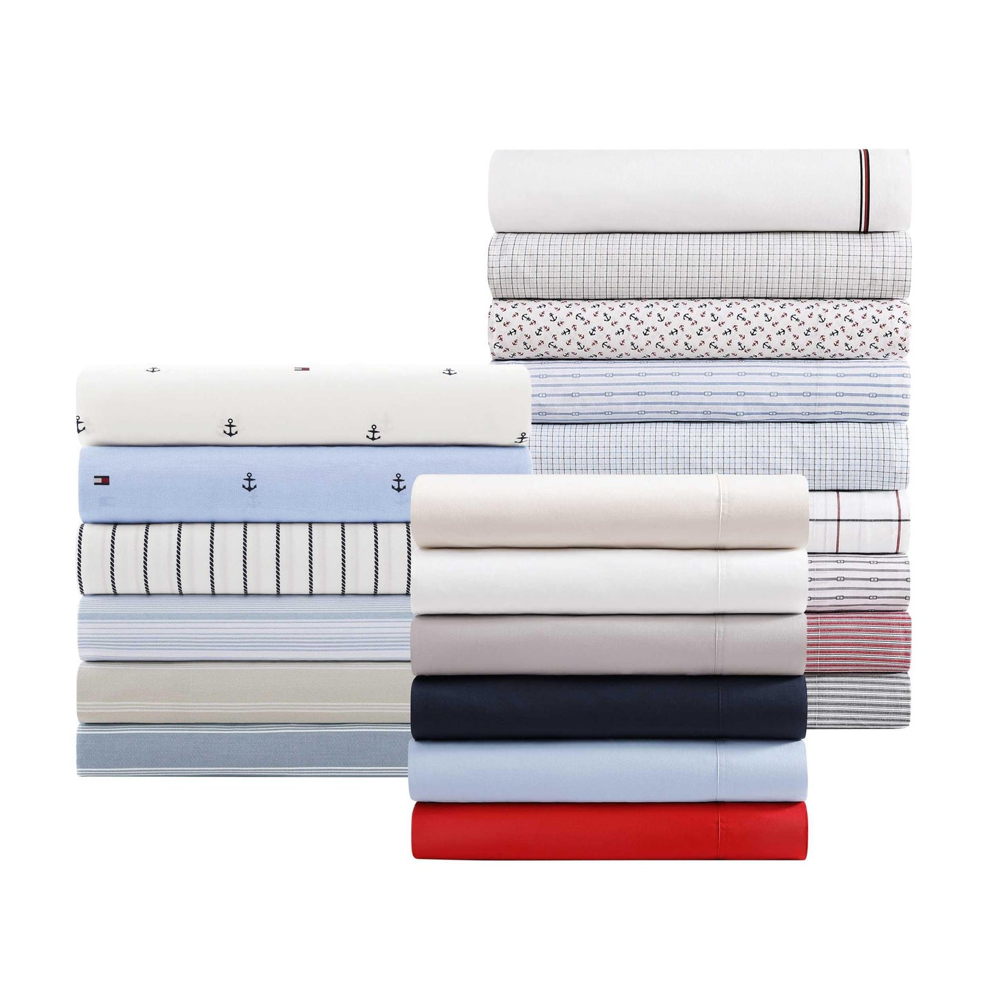 Tommy Hilfiger – Queen Size Sheet Set, Soft Cotton Percale Bedding with Crisp Cooling Comfort, Deep Pocket Fitted Sheet with Matching Pillowcases, Americana Decor (Nautical Anchor Light Blue)
