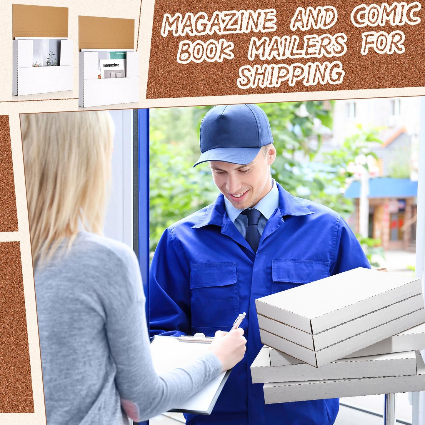 Fullhawl 30 Pack Corrugated Comic Book Mailers with 30 Bubble Bags, Comic Book Shipping Box Easy Fold Cardboard Photo Box for Mailing Packaging, Height Adjustable (White,7.8 x 11 x 1.2 Inch)