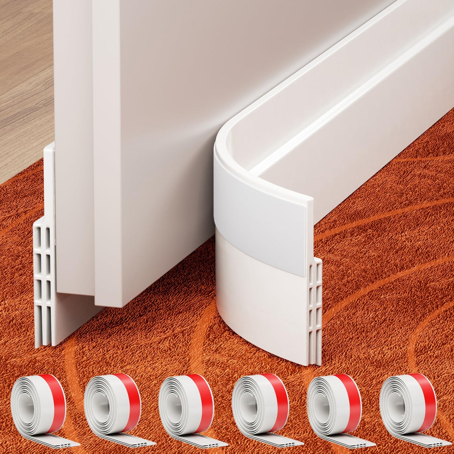 GroTheory 6 Pack Door Draft Stopper, Under Door Sweep for Exterior & Interior Doors, Weather Stripping Door Seal, Garage Window Blocker Noise Cold Air Insulation, Draft Guard White 2" W x 39" L