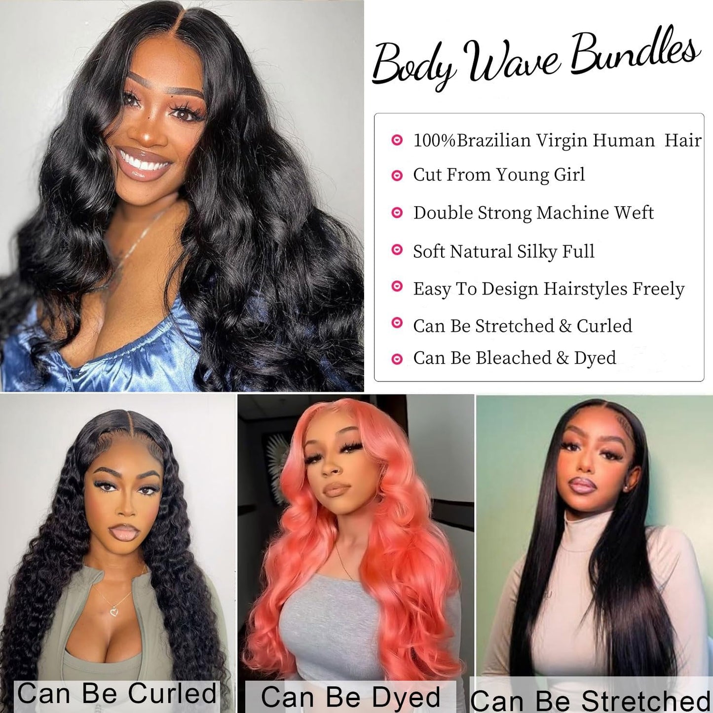 12A Body Wave Bundles Human Hair 18 20 22 24 Inch Human Hair Bundles 100% Unprocessed Brazilian Virgin Hair Bundles Human Hair Body Wave 4 Bundle Human Hair Extensions Real Human Hair Natural Black