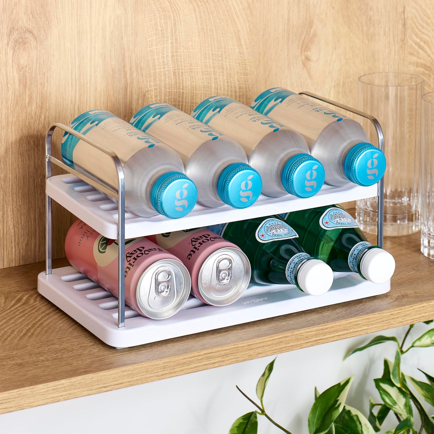 YouCopia UpSpace Water Bottle and Travel Mug Cabinet Organizer, Adjustable Storage Rack for 40 oz Stanley Tumblers, 6 Bottle Premium Edition