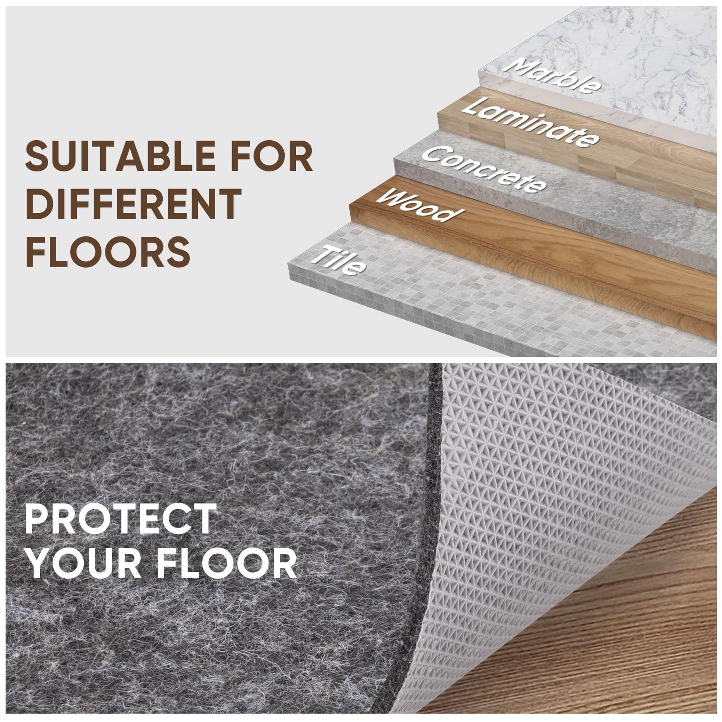 BALEINE Felt Non Slip Rug Pads, Extra Large 1/4" Thick Felt and Rubber Backing, Shock Absorbing Carpet Pad for All Carpets and Hardwood Floors (5x7 Ft)