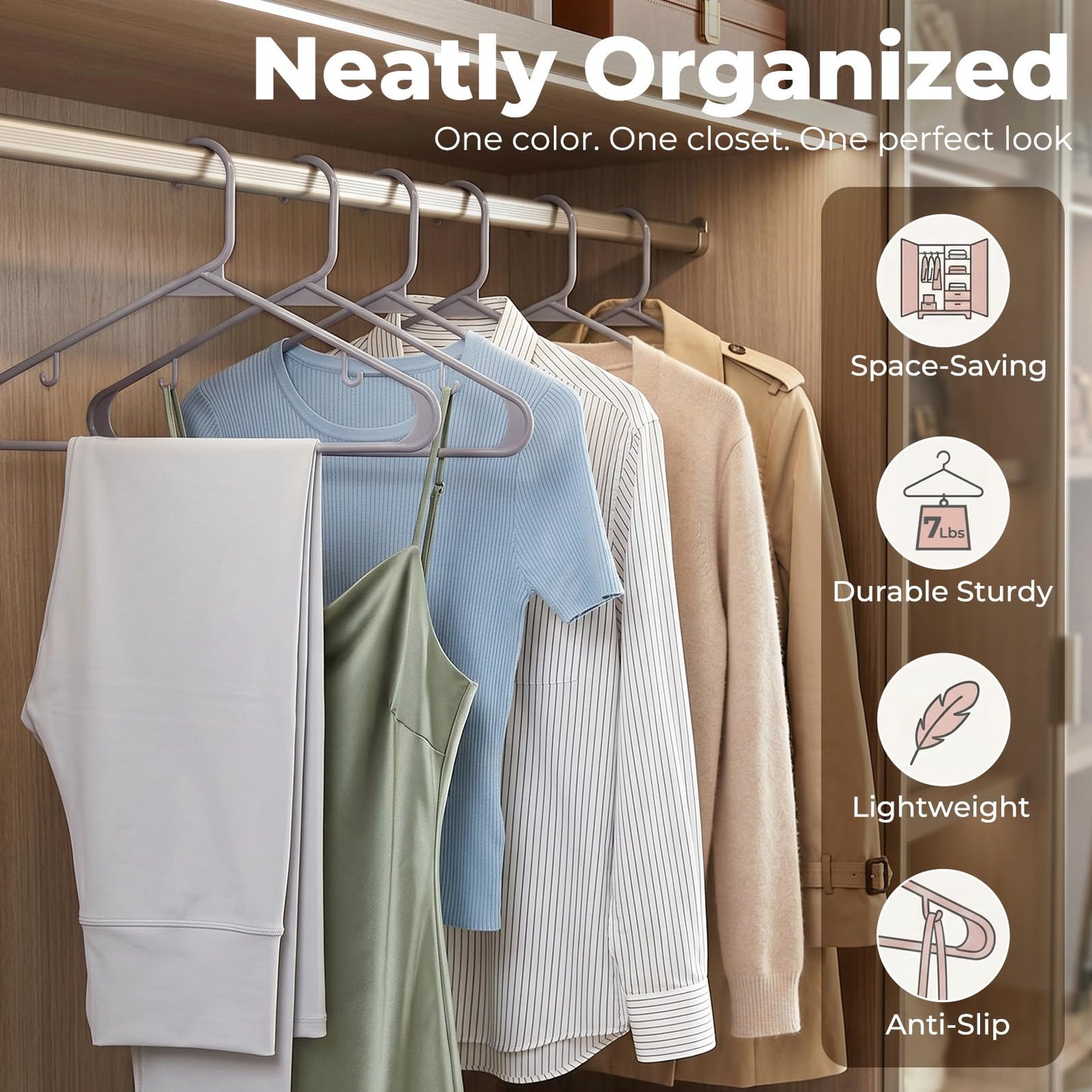 HOUSE DAY Grey Plastic Hangers 60 Pack, Non-Slip Plastic Hanger with Dual Hooks - Slim Space Saving 1/4" Thin Closet Organizers for Coats, Shirts, Pants & Dresses - Lightweight Garment Friendly