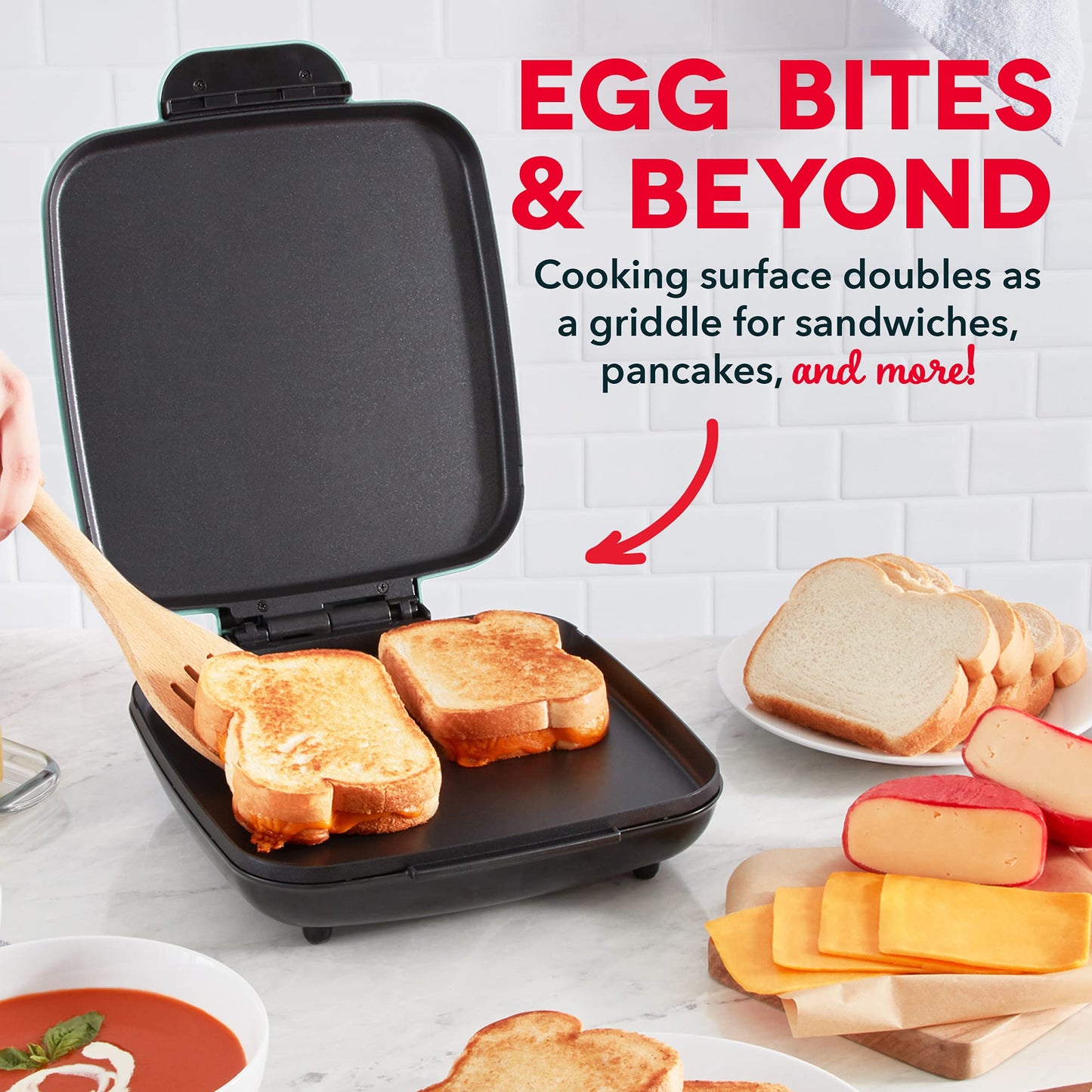 Dash Family Size Egg Bite Maker - Electric Egg Bite Maker with Non-Stick Silicone Cups - Space-Saving Design & Quick Cleanup - Make Sandwiches, Healthy Snacks & Desserts - 9 Servings, Aqua