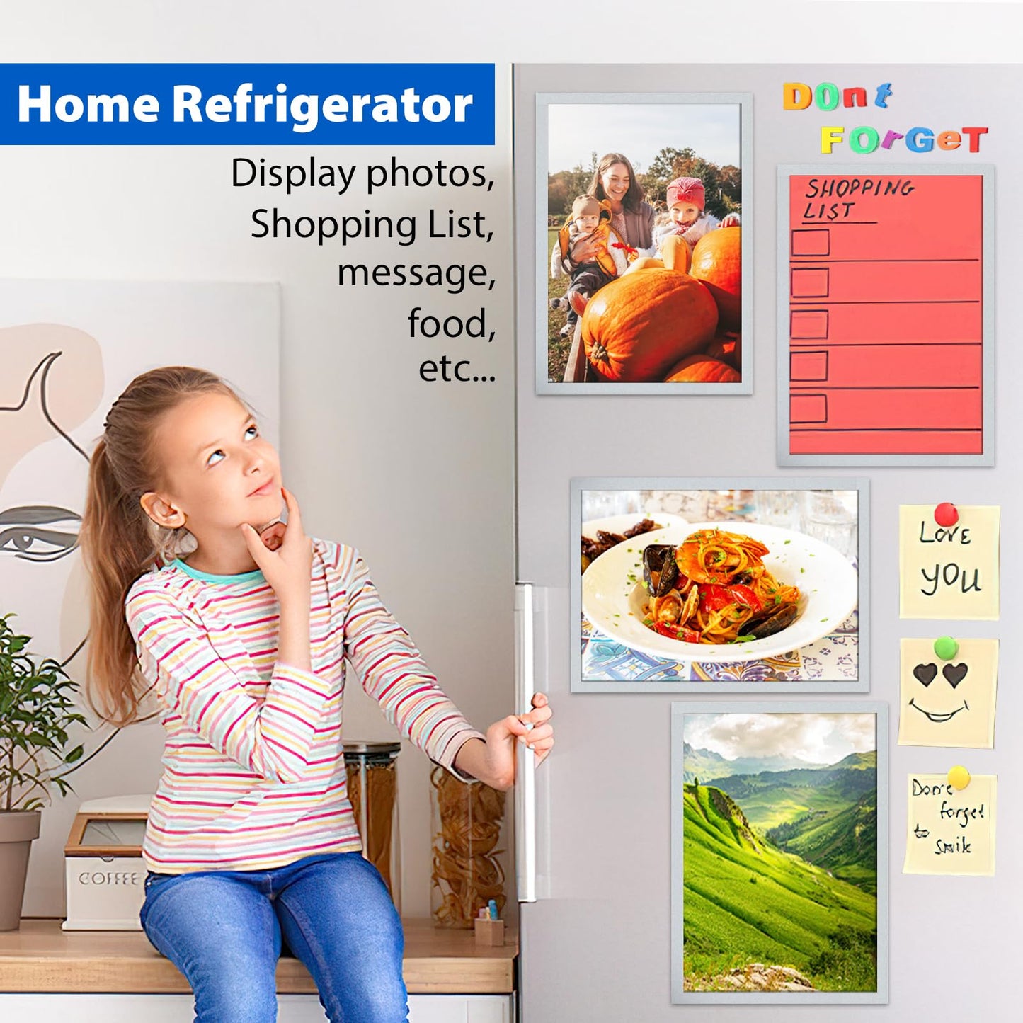 VAIIGO 20 Pack Magnetic Sign Holder 8.5 x 11, Self-Adhesive Magnetic Picture Frame & Document Holder for Wall, Door, Fridge, Glass - Double-Sided Magnetic Frame for Poster & Paper Display (Silver)