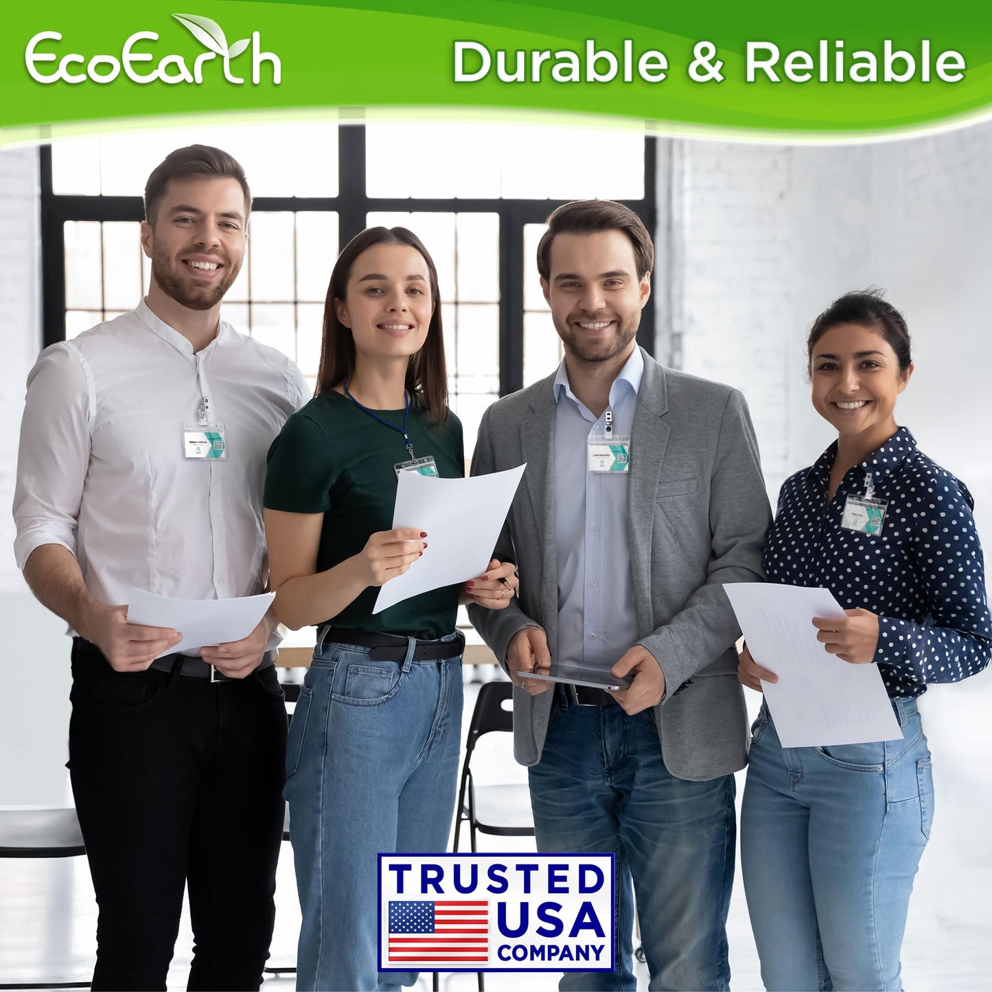 EcoEarth - Horizontal Card Protector w/Soft Edge - Sealable 4x3 Inch, Clear, 250 Pack - Waterproof ID Badge Holder - Plastic Name Tag Holder Bulk