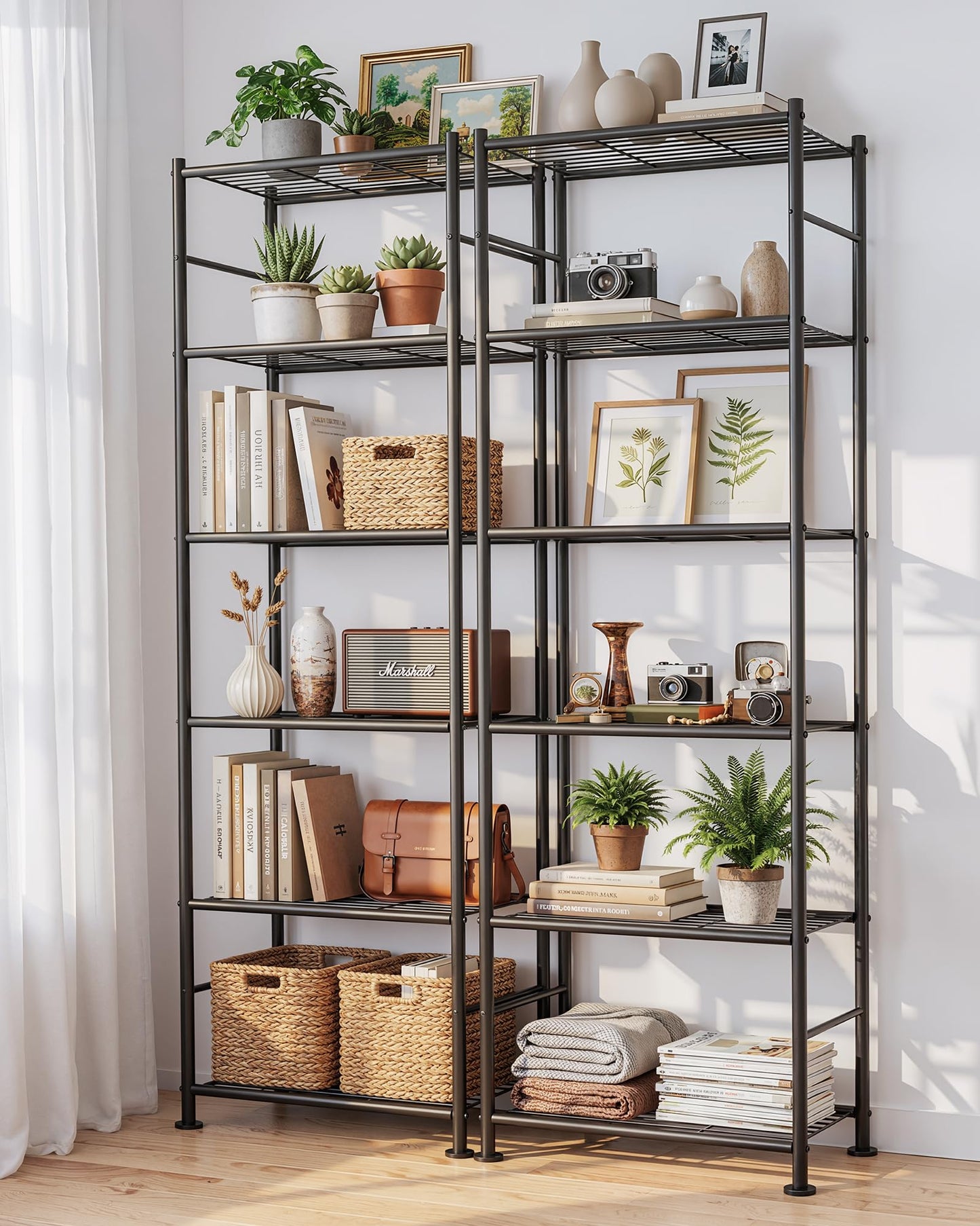 Sakugi 6-Tier Metal Storage Shelves - Slim Shelf Organizer with Reinforced Side Bars, Spacious Storage for Kitchen, Bathroom, and Laundry Room Organization, 18.2" x 12.5" x 70.1", Black
