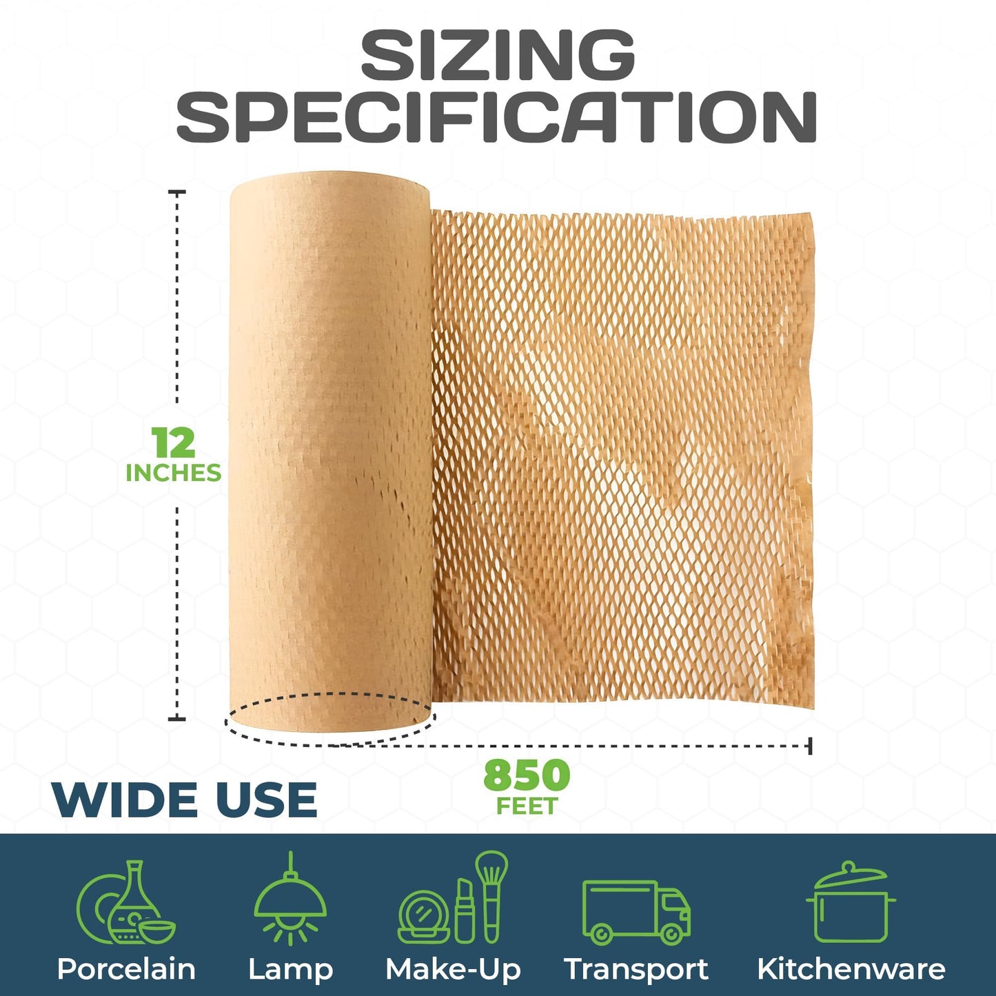HexcelPack HexaFil Mini - Honeycomb Packing Paper, Eco-Friendly, Sustainable Filler for Shipping & Moving, Cushioned Packing Material in Dispenser Box, Alternative to Bubble Wrap - Natural, 12" x 850'