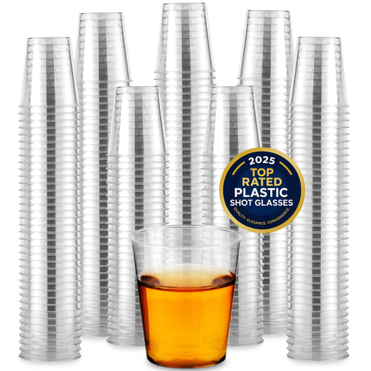 1000 Plastic Shot Glasses - 1.5 Oz Disposable Cups - 1.5 Ounce Shot Glasses - Ideal for Whiskey, Wine Tasting, Food Sampling and Sauce Dipping at Catered Events, Parties and Weddings (Clear)