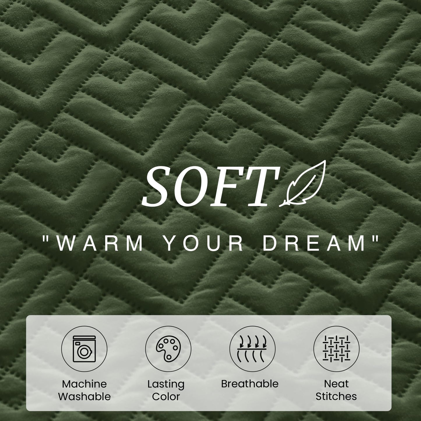 EXQ Home Quilt Set King Size Olive Green 3 Piece,Lightweight Soft Coverlet Modern Style Squares Pattern Bedspread Set(1 Quilt,2 Pillow Shams)