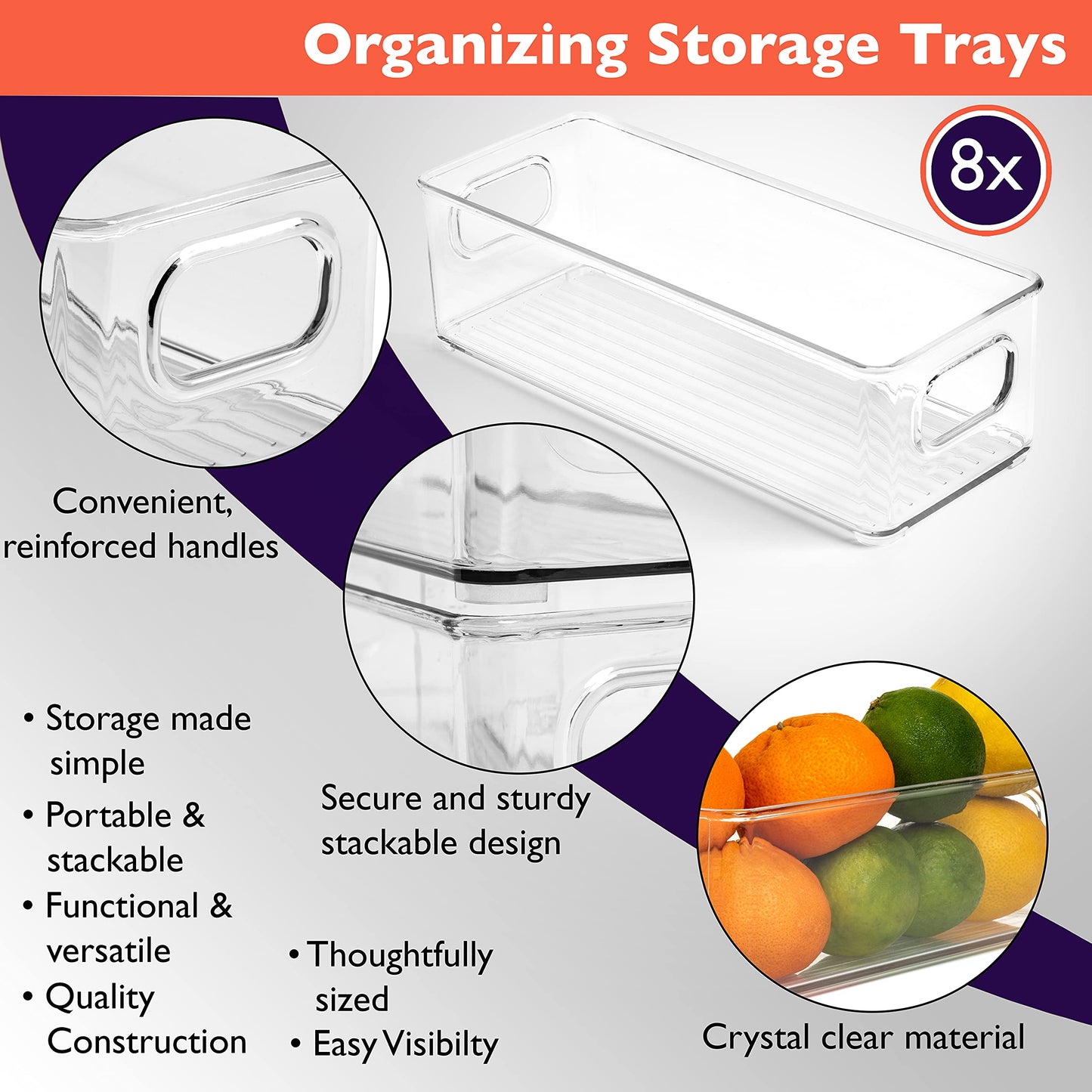 ClearSpace Plastic Pantry Organization and Food Storage Bin – Great Kitchen Organization and Kitchen Storage – Fridge Organizer Bins– 8 Pack