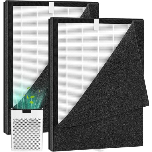 2 Pack KJ190L Filter Replacement for MOOKA KJ190L Air Puri-fier for Home Large Room 2200 Ft², 3 Stage Filtration for Smoke Dust Pollen Pets Hair Dander Odor, 2 HEPA Filters and 4 Washable Pre-Filters