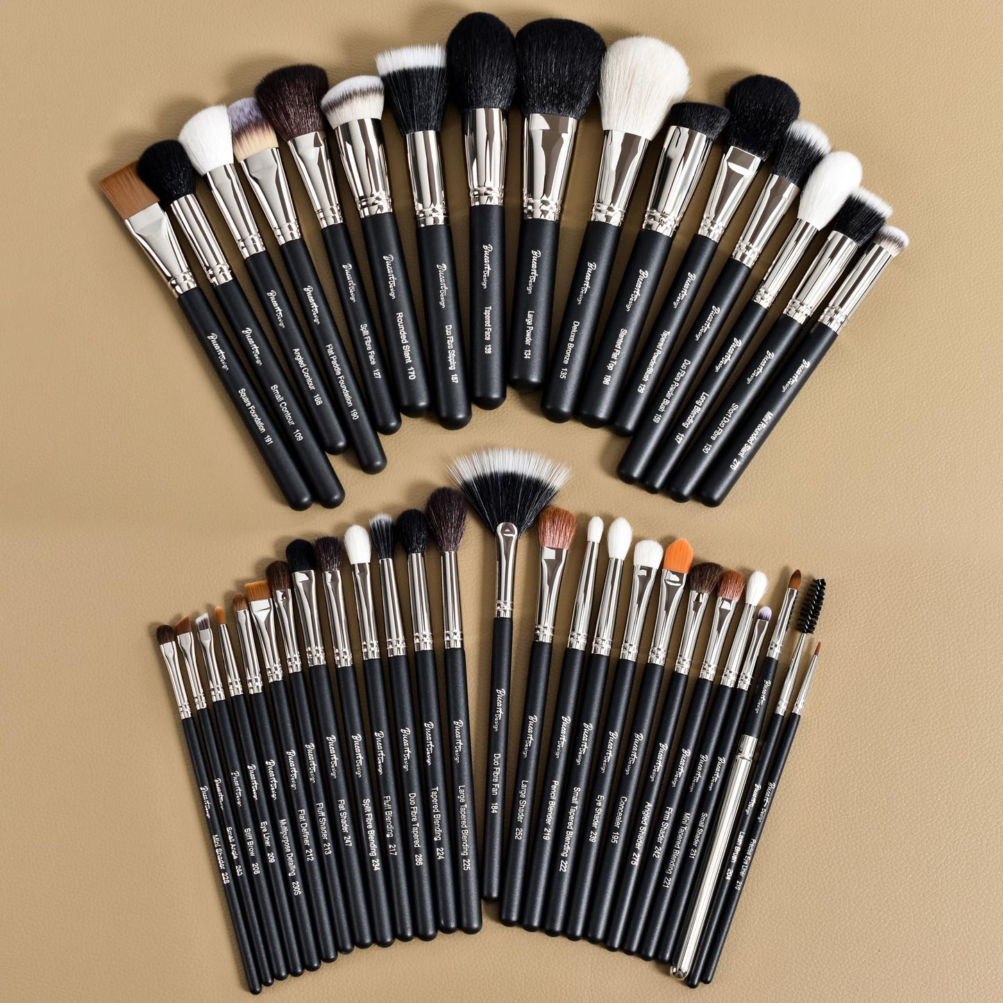 Makeup Artist MUST HAVES 42Pcs Makeup Brushes Set with Real Natural Goat Hair By BUEART DESIGN (42Pcs Matte Pearl Black)